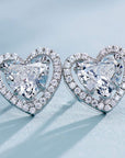 Cercei Stud Inimă cu Halo din Argint 925 Placat cu Rodiu și Zircon 5A din - Castelo.ro