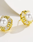 Cercei Vintage cu Perlă 10 mm din Argint Masiv 925 Placat cu Aur Galben și Zircon 5A din - Castelo.ro