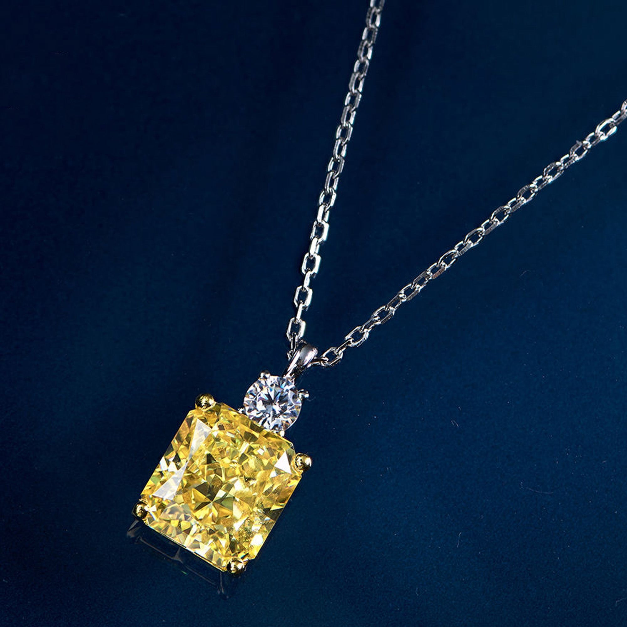 Lănțișor Regal cu Piatră Galbenă Tăietură Radiantă, Argint 925 cu Zirconiu 5A din - Castelo.ro