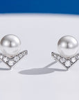 Cercei Mini cu Perlă 6mm din Argint 925 Placat cu Rodiu și Zirconiu Cubic din - Castelo.ro