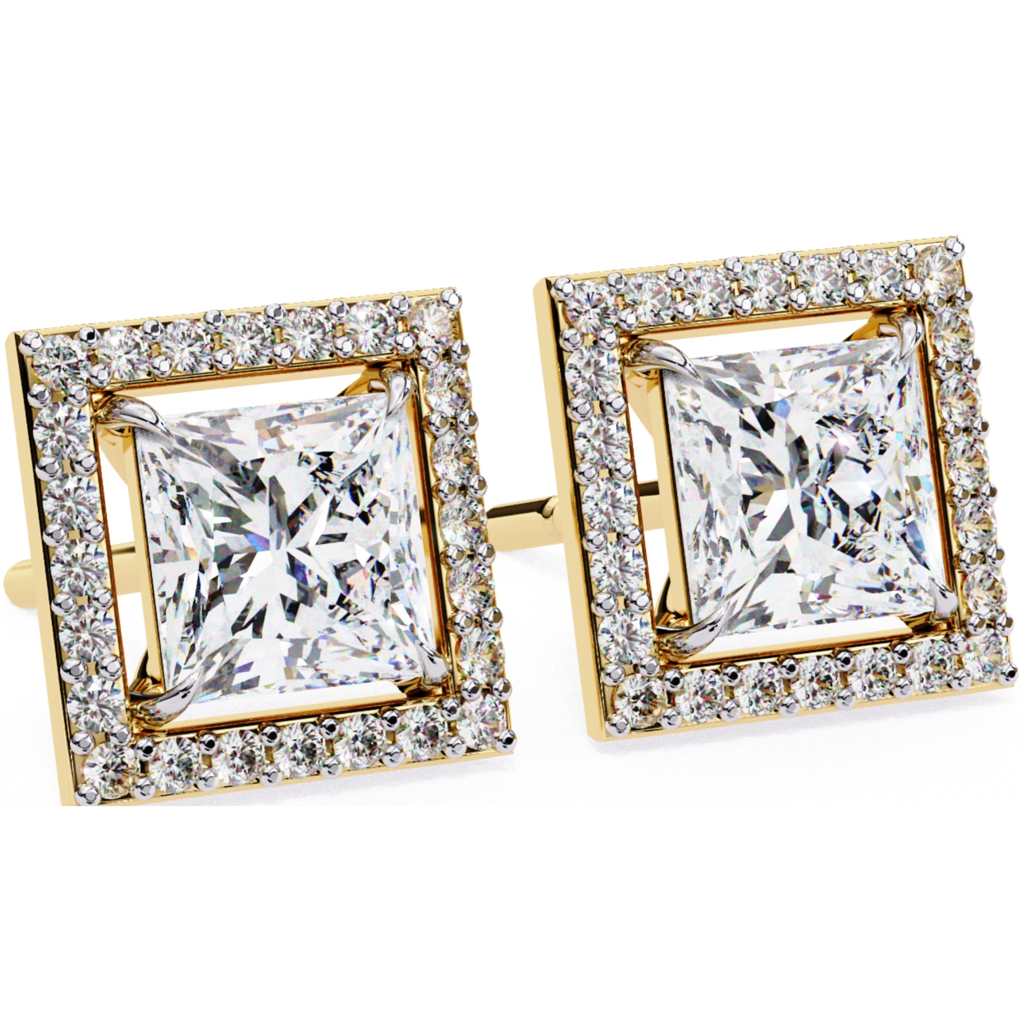 Cercei Stud Square cu Diamante Create în Laborator de 0.84 ct din 18K Aur Galben - Castelo.ro