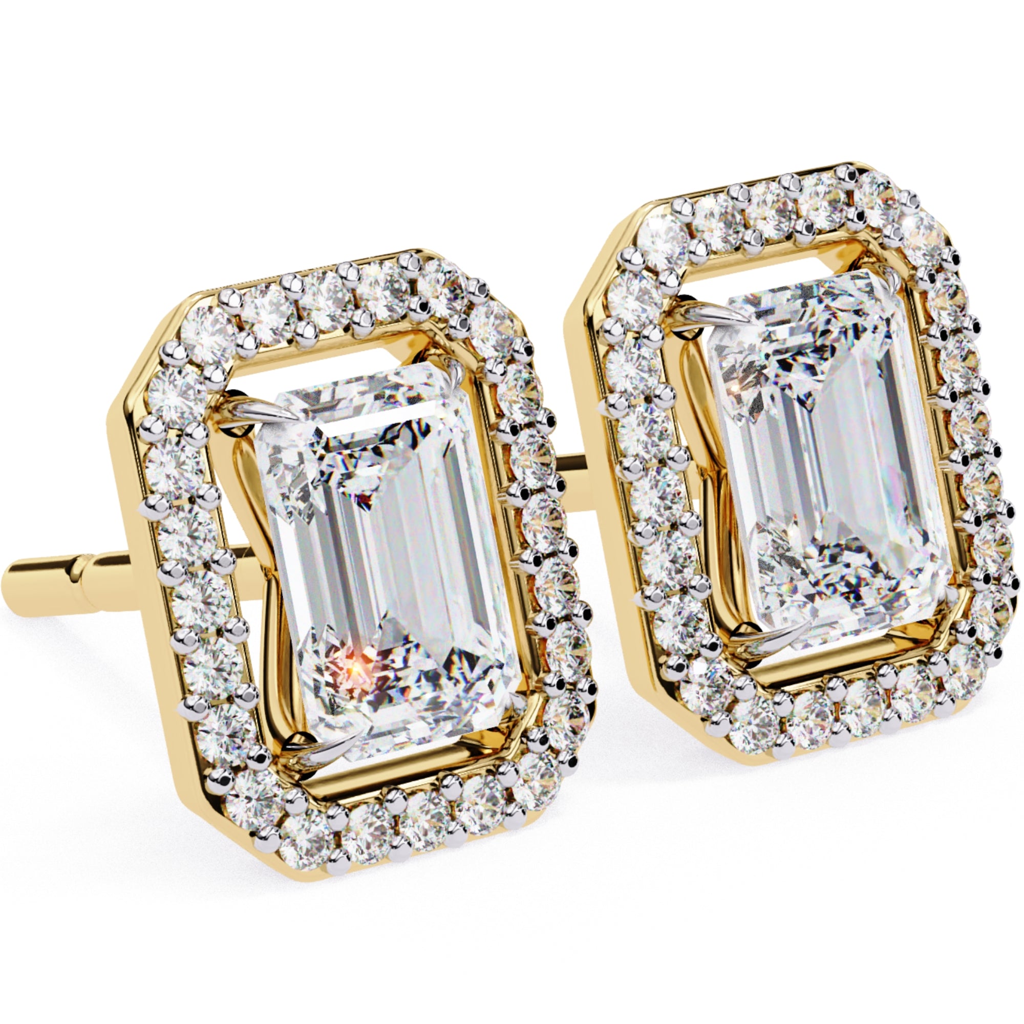 Cercei Stud Louvre Radiant cu Diamante Create în Laborator de 0.86 ct din 18K Aur Galben - Castelo.ro