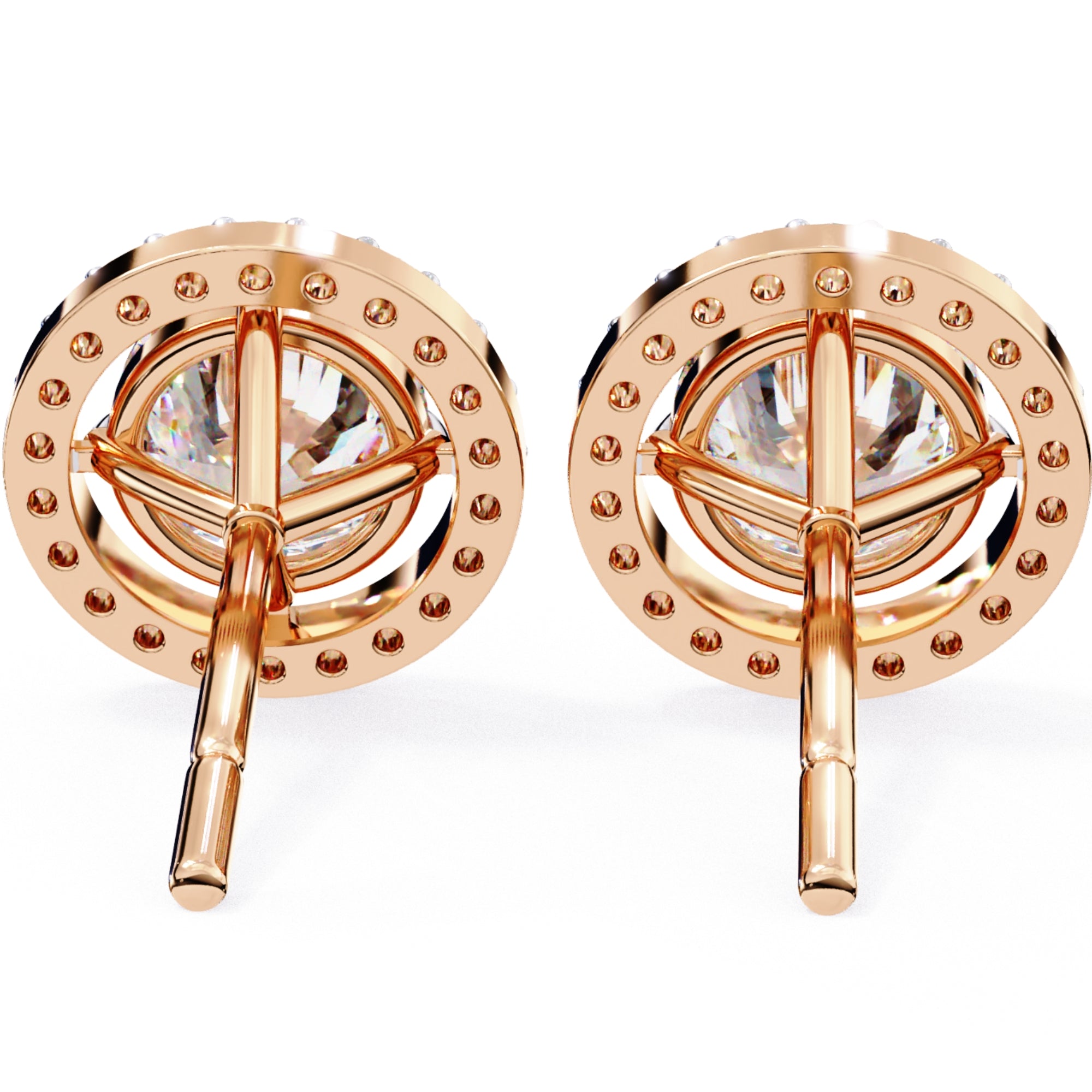 Cercei Stud Round Halo cu Diamante Create în Laborator de 0.92 ct din 18K Aur Roz - Castelo.ro