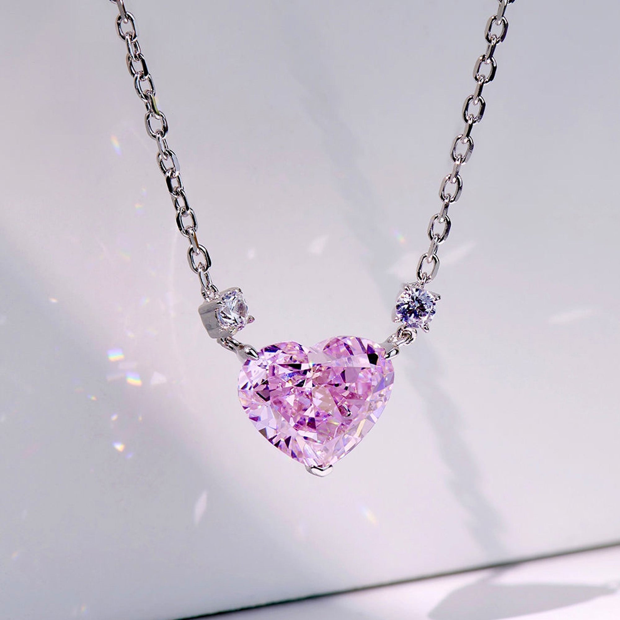 Colier Pendant Inimă Roz din Argint 925 cu Zircon din - Castelo.ro