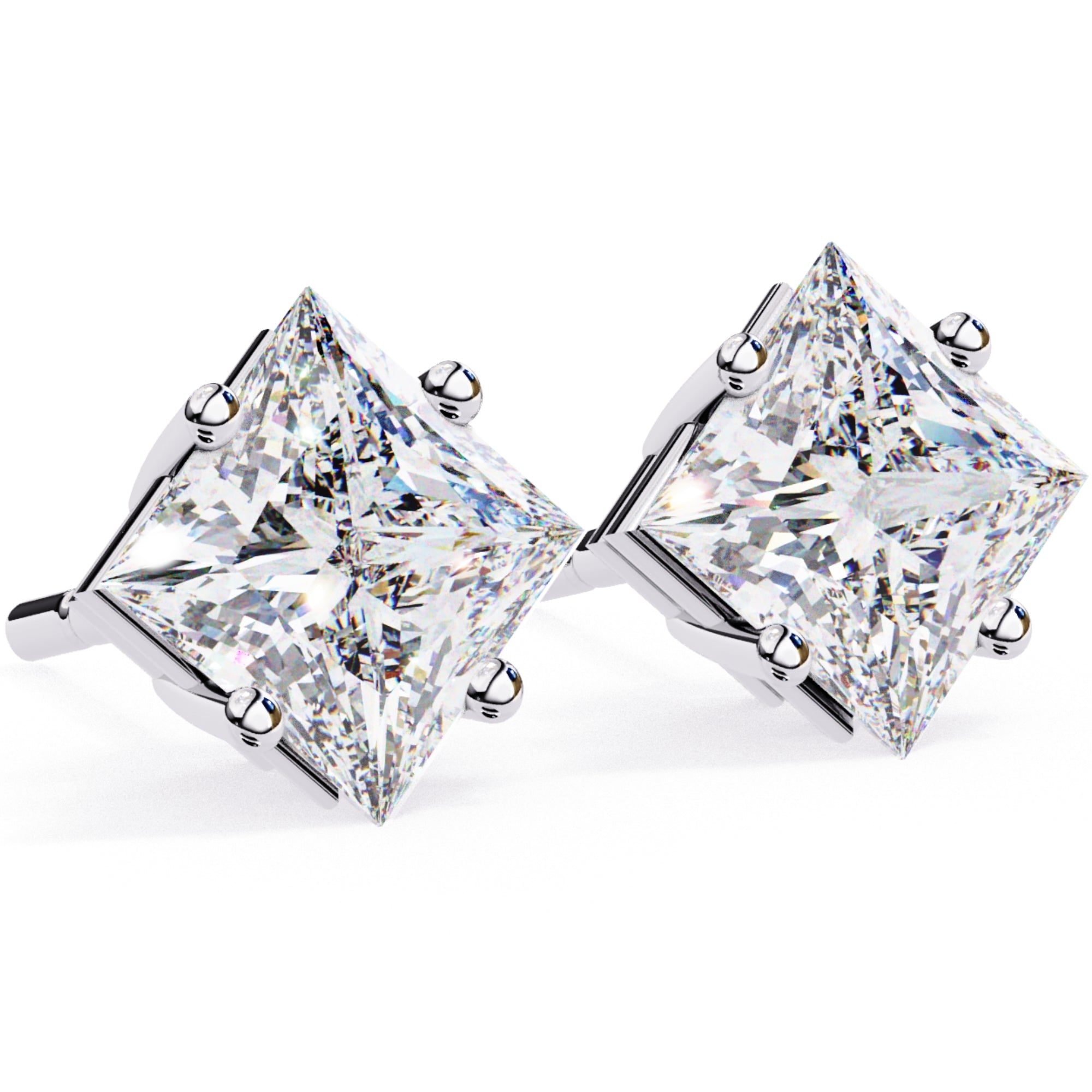 Cercei Stud Cu Diamante Naturale Tăietură Princess de 2 ct din - Castelo.ro