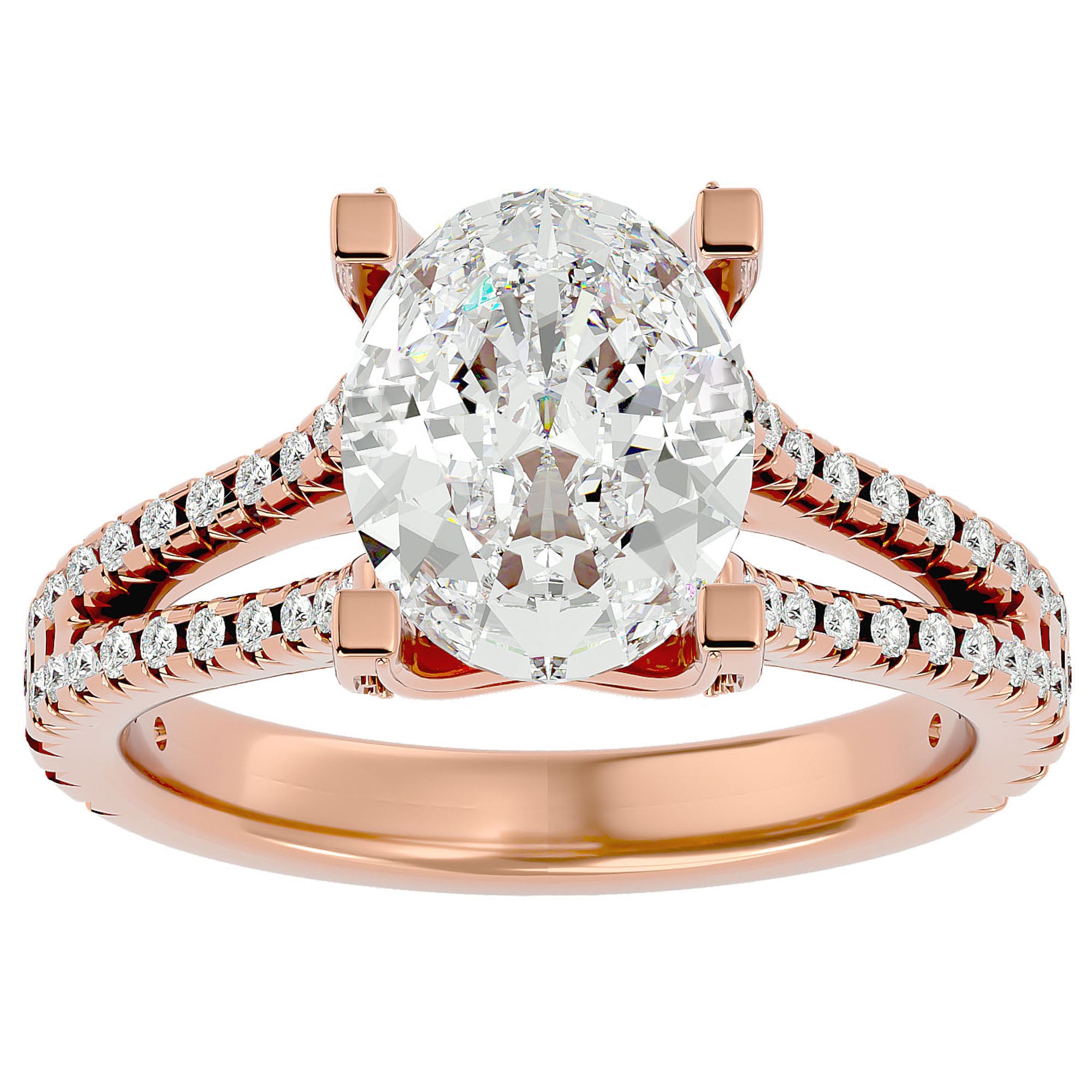 Inel De Logodnă Epoque Pavé din Aur 14k cu Moissanite de 2.74 ct din 14k Aur Roz - Castelo.ro