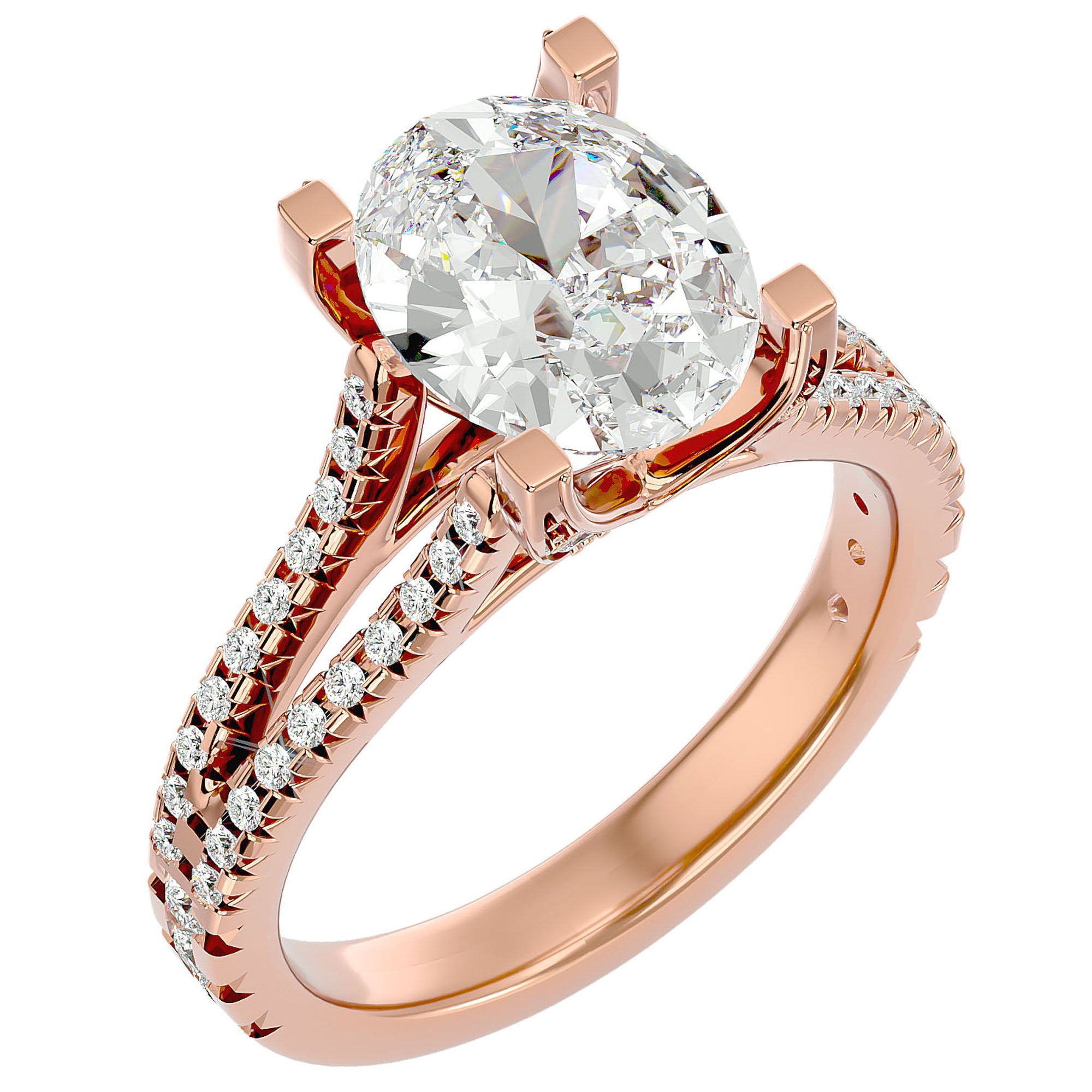 Inel De Logodnă Epoque Pavé din Aur 14k cu Moissanite de 2.74 ct din 14k Aur Roz - Castelo.ro