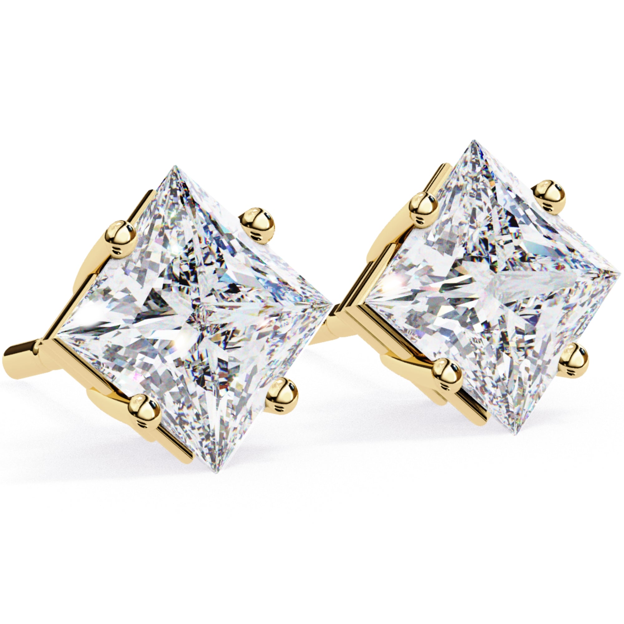 Cercei Stud Cu Diamante Naturale Tăietură Princess de 2 ct din - Castelo.ro