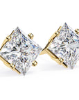 Cercei Stud Cu Diamante Create în Laborator Tăietură Princess de 2 ct din 18K Aur Galben - Castelo.ro