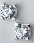 Cercei Stud cu Cristal Rotund Strălucitor din Argint 925 Placat cu Aur și Zirconiu 5A din Rodiu - Castelo.ro