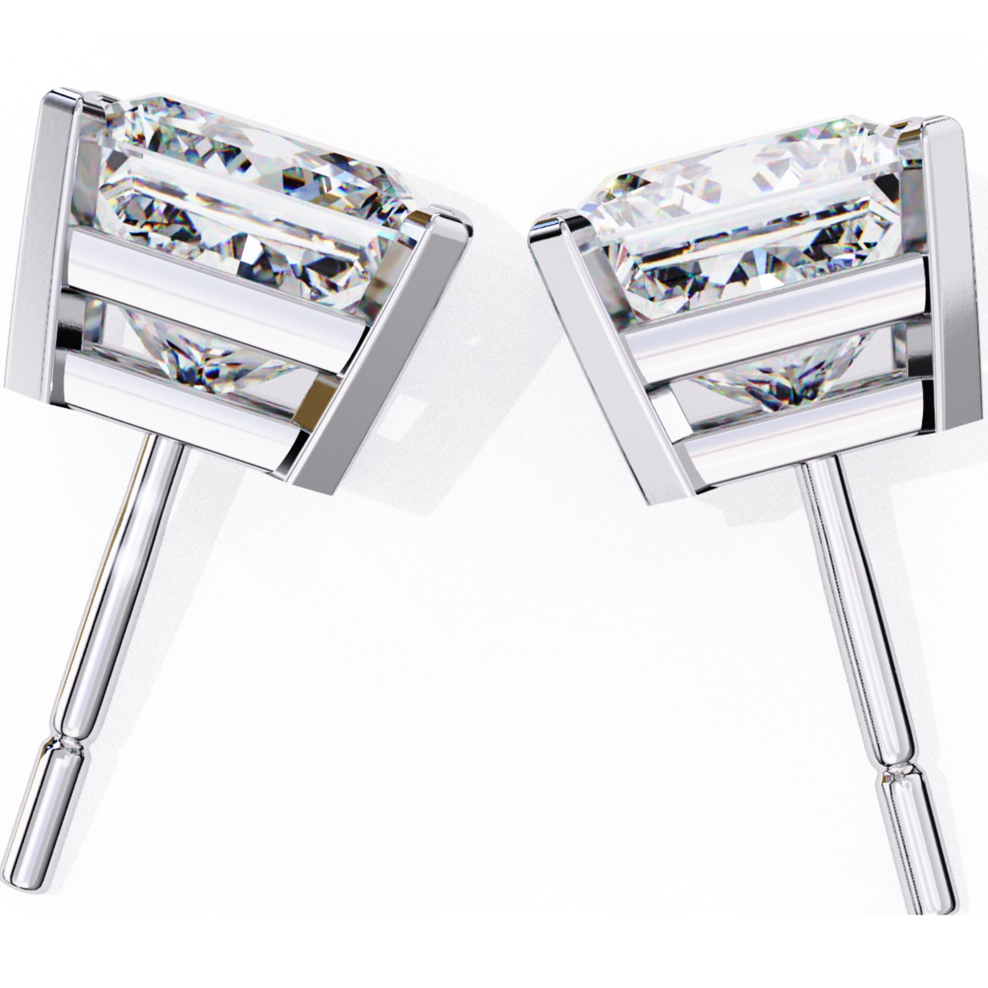 Cercei Stud Imperial din Aur 14k cu Moissanite Tăietură Princess de 3 ct din 14K Aur Alb - Castelo.ro