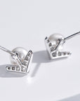 Cercei Mini cu Perlă 6mm din Argint 925 Placat cu Rodiu și Zirconiu Cubic din - Castelo.ro