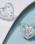Cercei Stud Inimă cu Halo din Argint 925 Placat cu Rodiu și Zircon 5A din - Castelo.ro