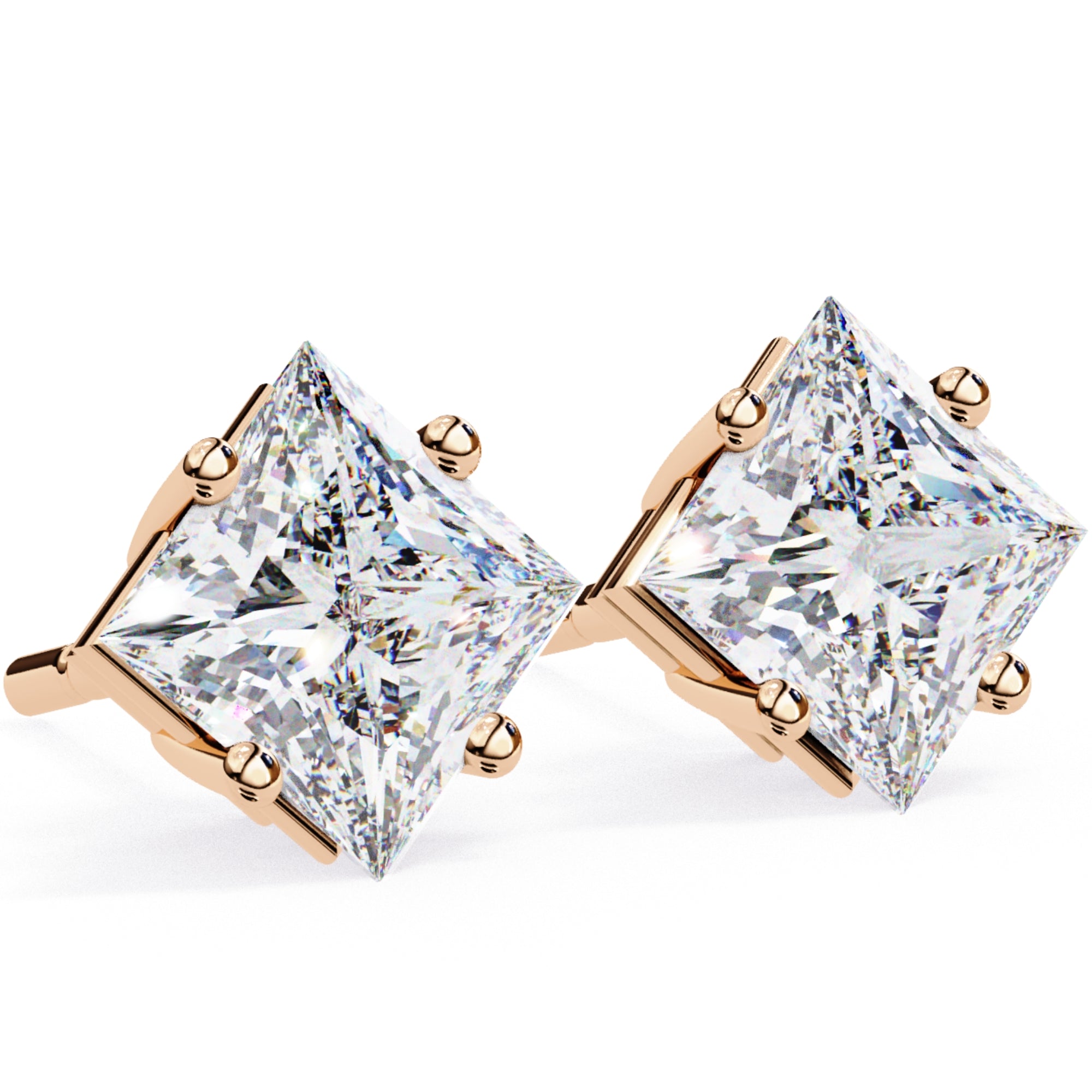 Cercei Stud Cu Diamante Naturale Tăietură Princess de 2 ct din - Castelo.ro