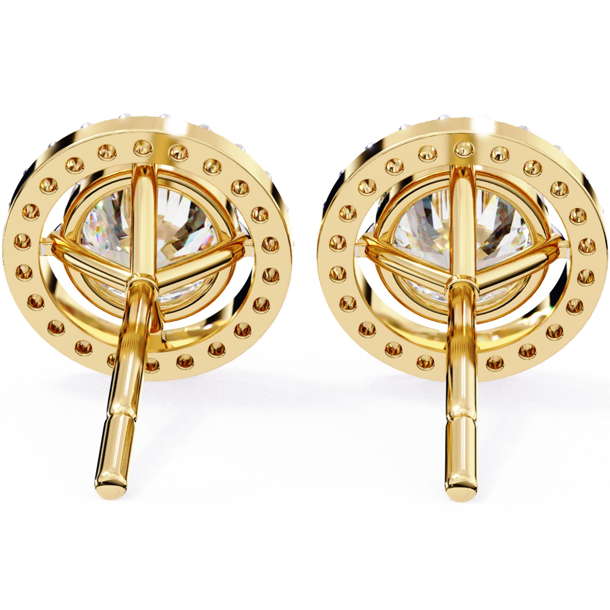 Cercei Stud Round Halo cu Diamante Create în Laborator de 0.92 ct din 18K Aur Galben - Castelo.ro