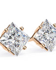 Cercei Stud din Aur 14k Cu Diamante Naturale Tăietură Princess de 2 ct din 14K Aur Roz - Castelo.ro