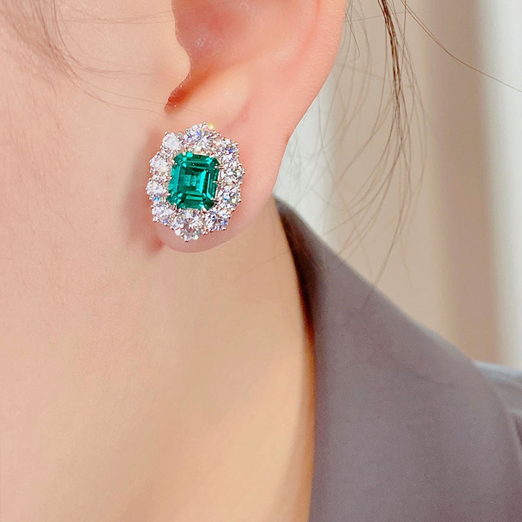 Cercei Vintage cu Cristal Verde Tăietură Asher din Argint 925 cu Zircon 5A din - Castelo.ro