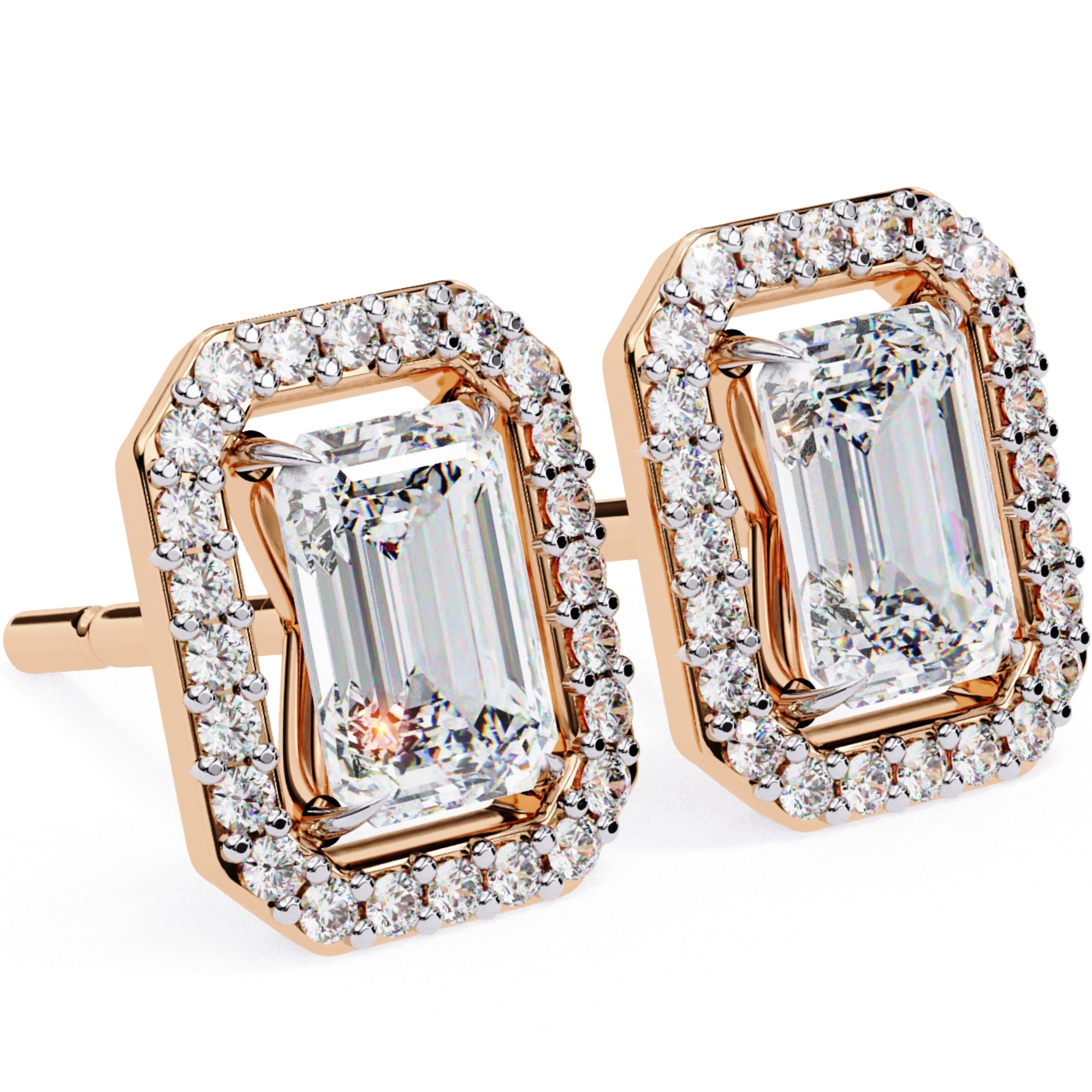Cercei Stud Louvre Radiant cu Diamante Create în Laborator de 0.86 ct din 18K Aur Roz - Castelo.ro