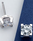 Cercei Stud cu Cristal Rotund Strălucitor din Argint 925 Placat cu Aur și Zirconiu 5A din Rodiu - Castelo.ro