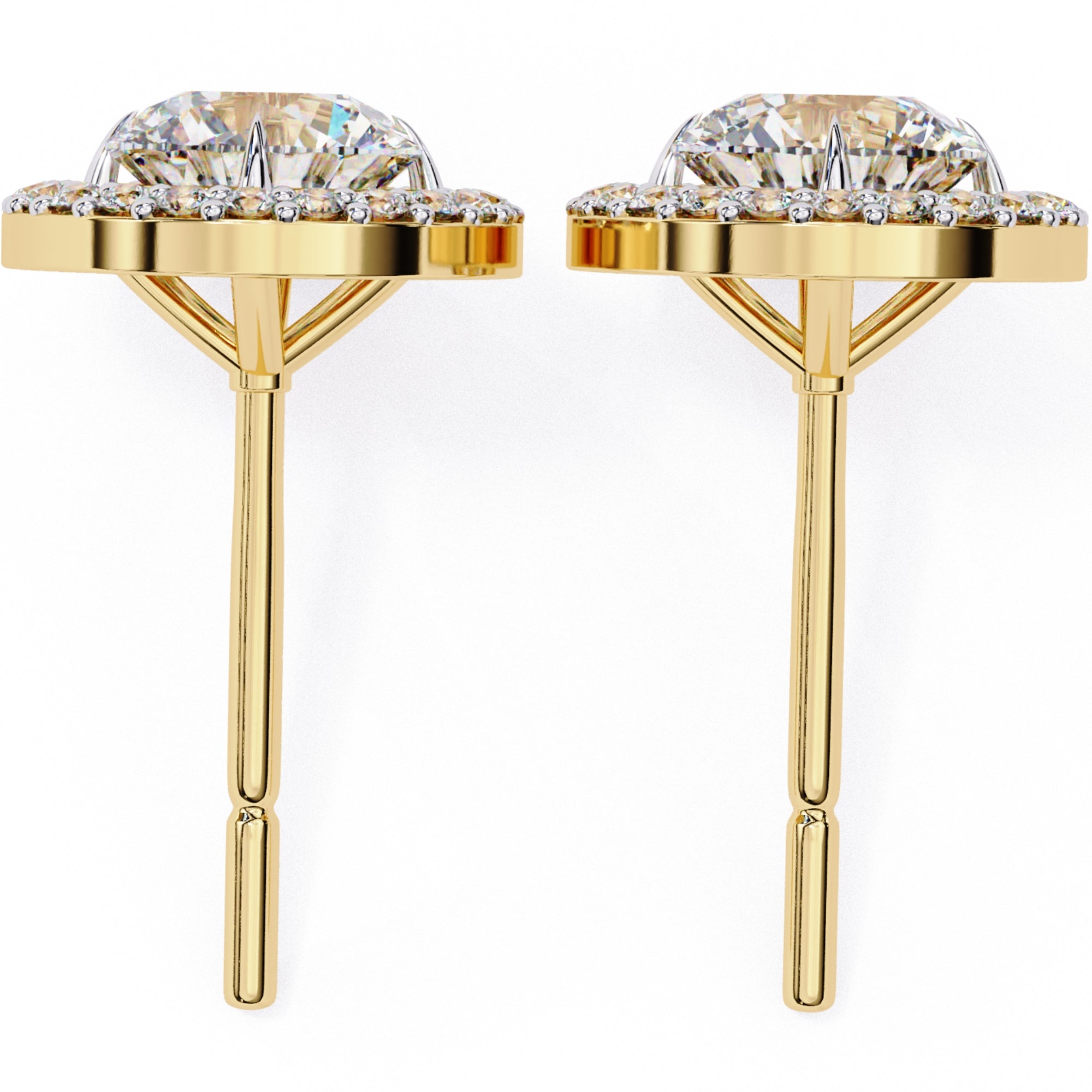 Cercei Stud Round Halo cu Diamante Create în Laborator de 0.92 ct din 18K Aur Galben - Castelo.ro