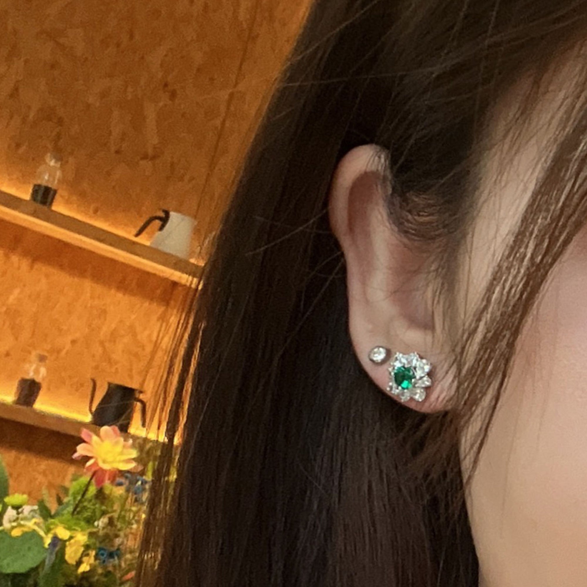 Cercei Stud cu Cristal Verde din Argint S925 Placat cu Rodiu și Zirconiu 5A din - Castelo.ro