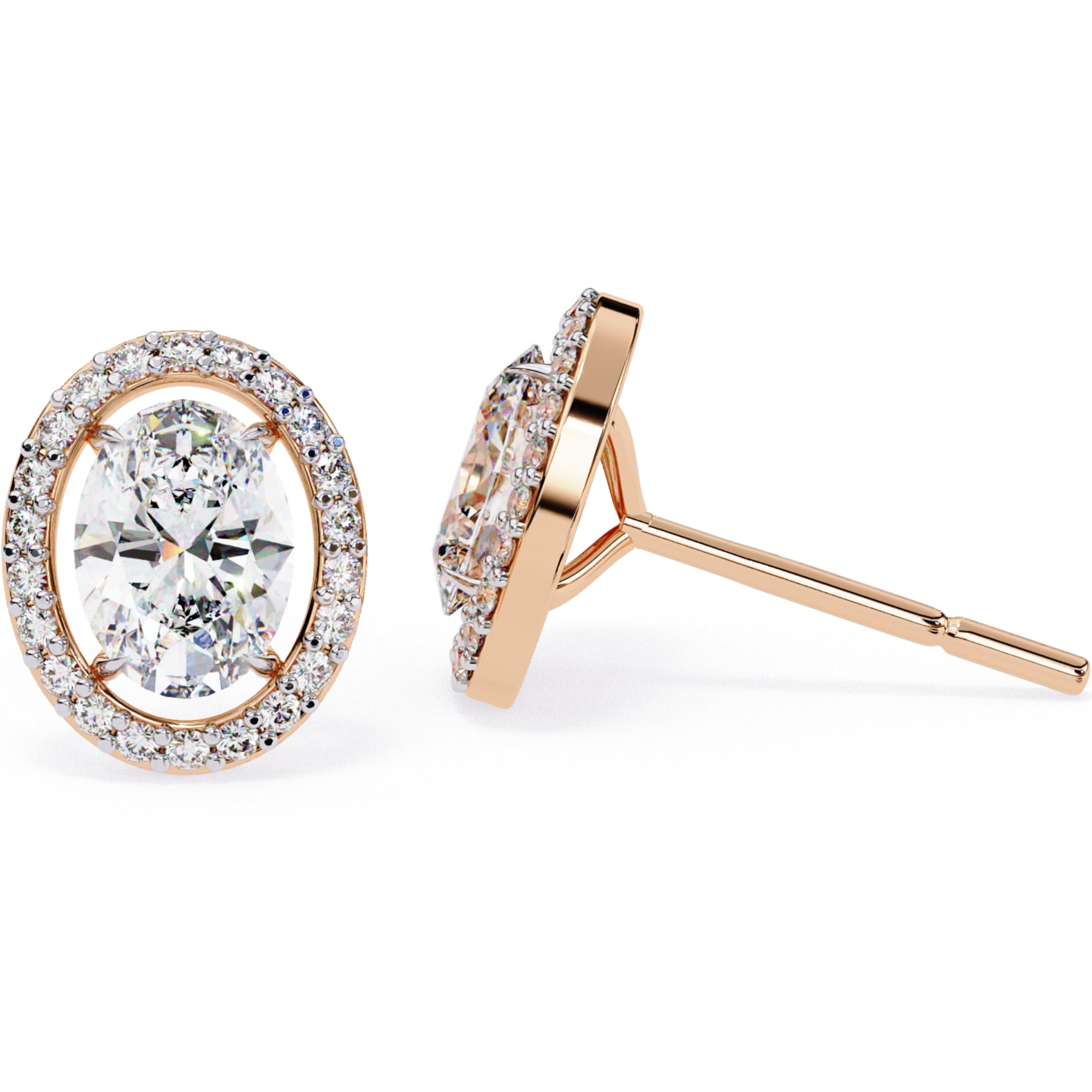 Cercei Stud Oval Star din Aur 14k cu Diamante Create în Laborator de 0.97 ct din 14K Aur Roz - Castelo.ro