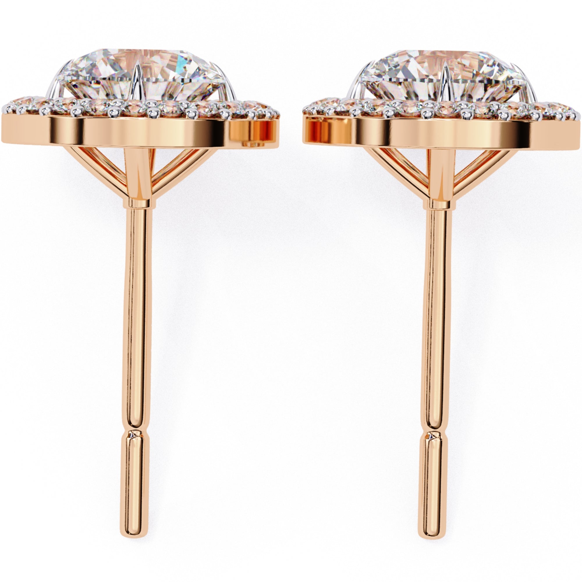 Cercei Stud Round Halo cu Diamante Create în Laborator de 0.92 ct din 18K Aur Roz - Castelo.ro