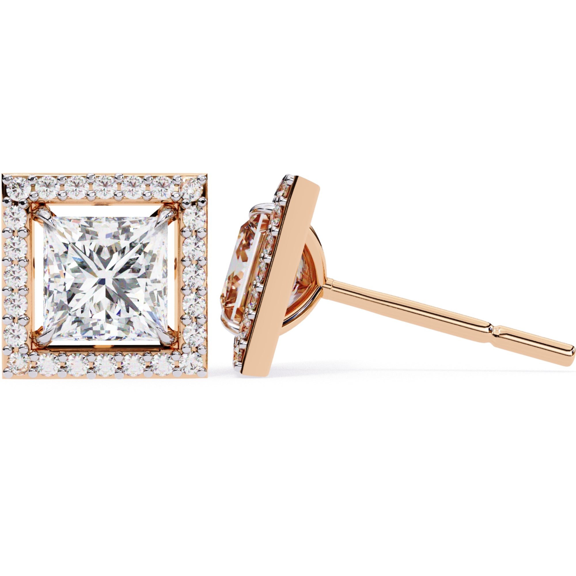 Cercei Stud Square cu Diamante Create în Laborator de 0.84 ct din 18K Aur Roz - Castelo.ro