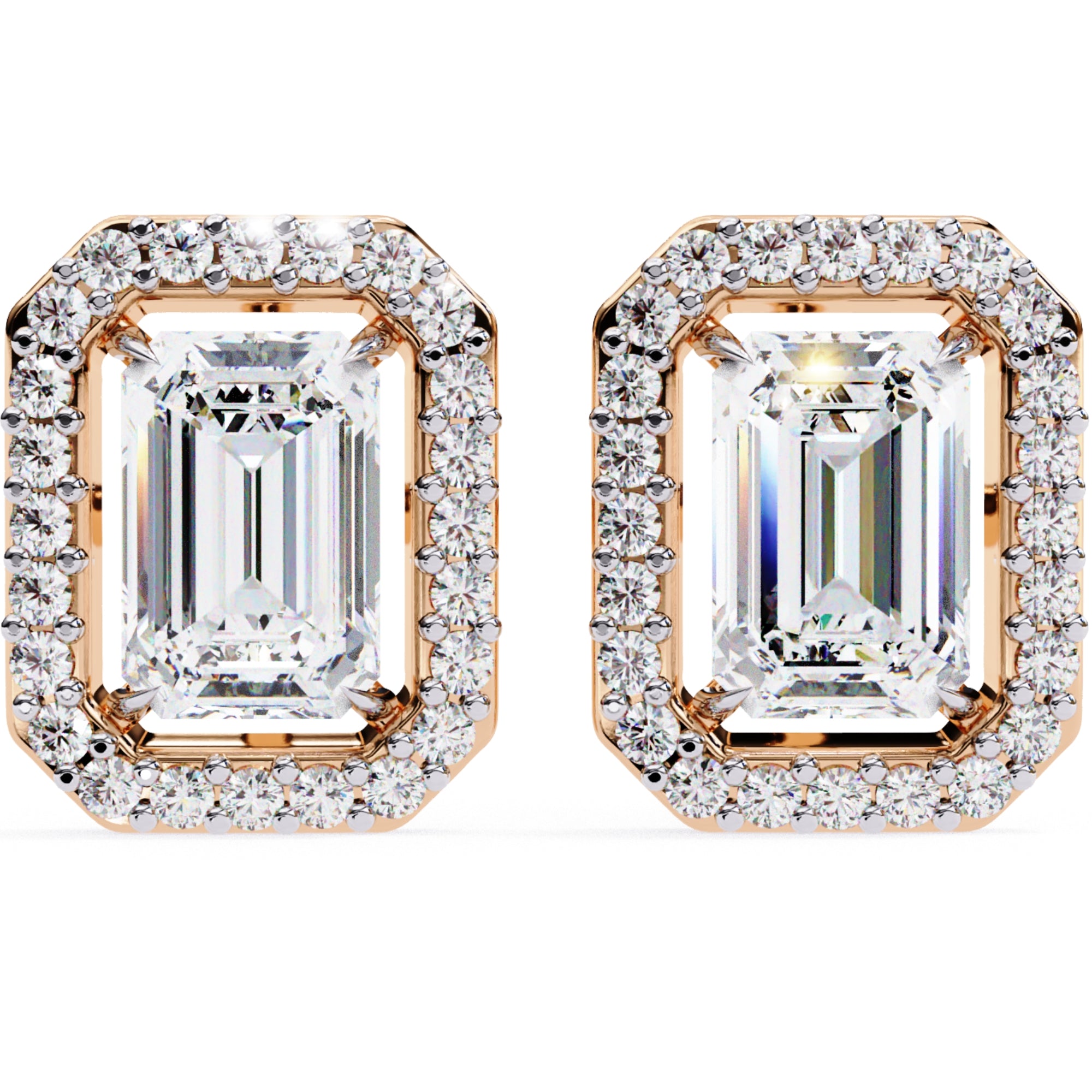 Cercei Stud Louvre Radiant cu Diamante Create în Laborator de 0.86 ct din 18K Aur Roz - Castelo.ro