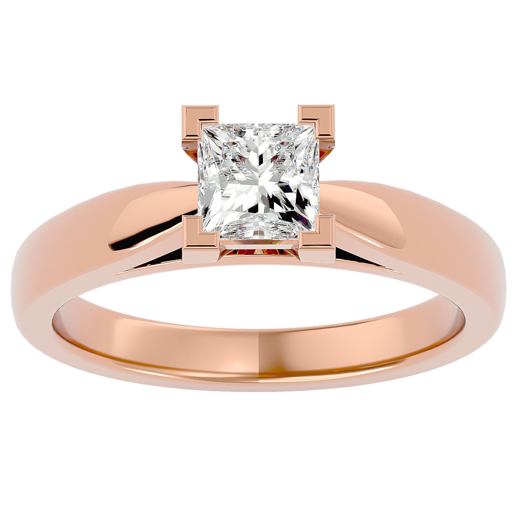 Inel de Logodnă din Aur 14k cu Moissanite Tăietură Princess de 0.65 ct din 14k Aur Roz - Castelo.ro