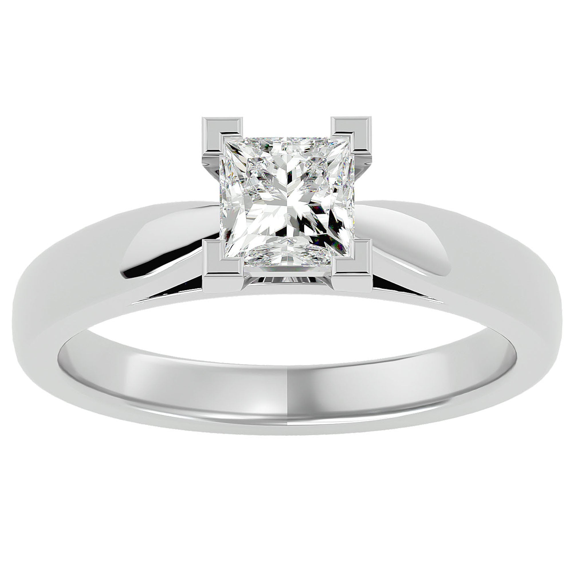 Inel de Logodnă din Aur 14k cu Moissanite Tăietură Princess de 0.65 ct din 14k Aur Alb - Castelo.ro