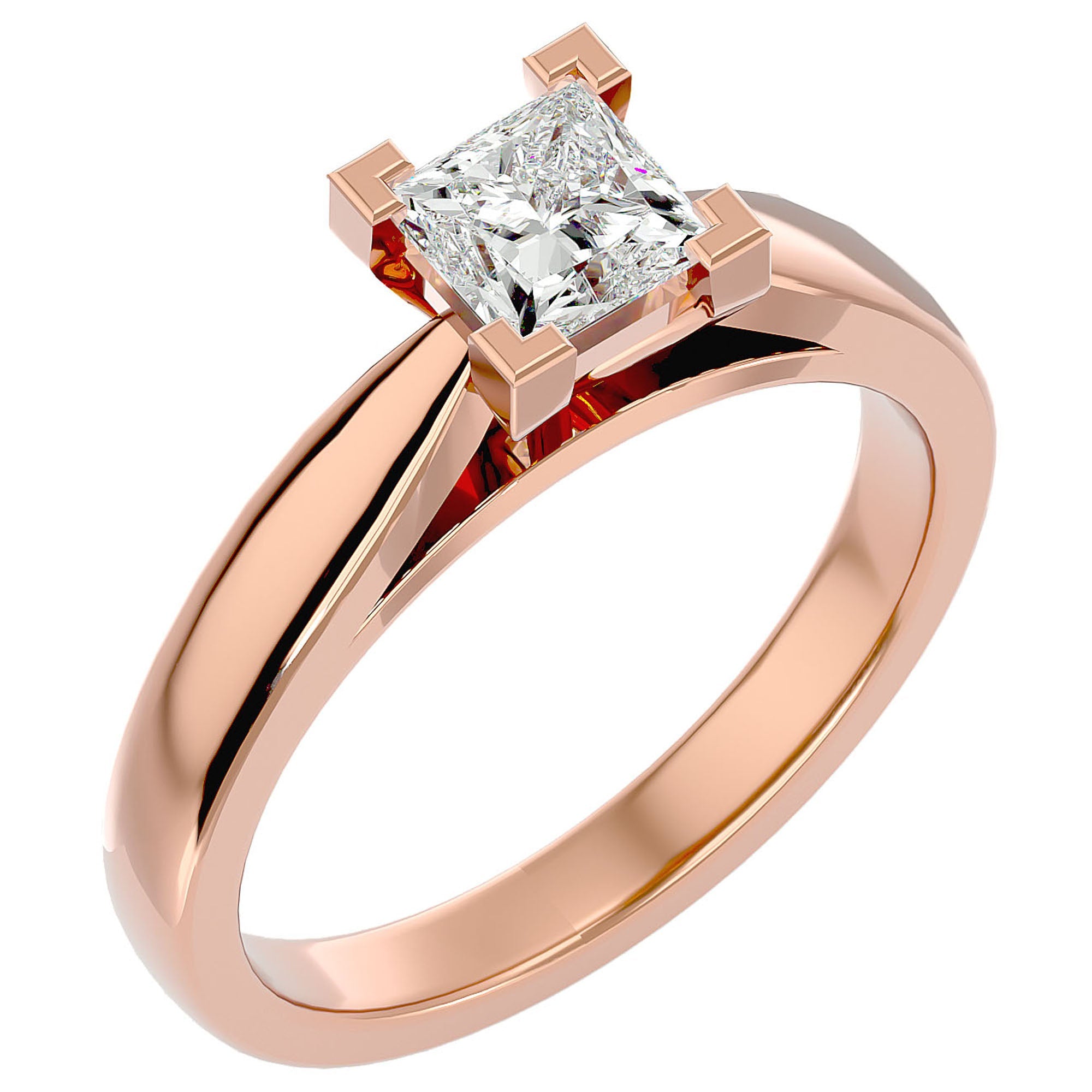 Inel de Logodnă din Aur 14k cu Diamant Natural Tăietură Princess de 0.65 ct din 14k Aur Roz - Castelo.ro
