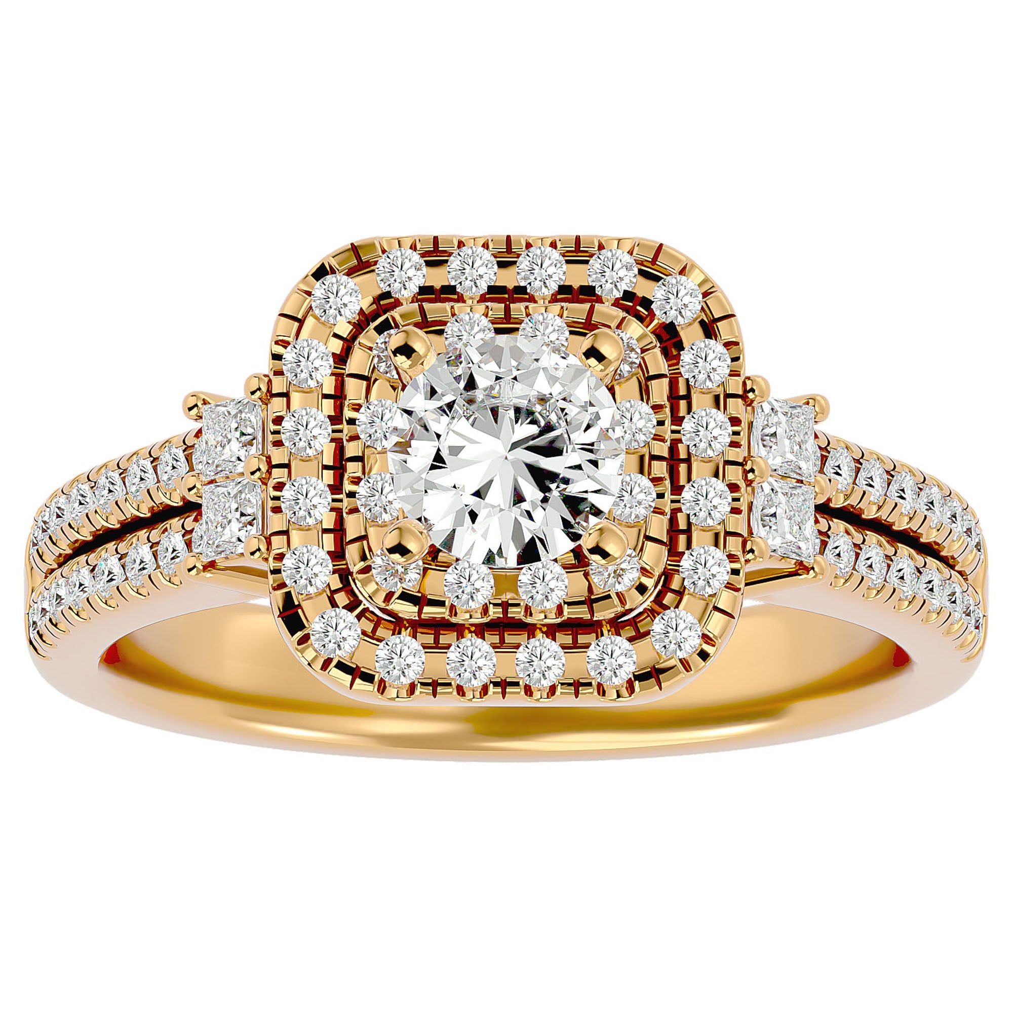 Inel de Logodnă Vintage Pavé Halo din Aur 14k cu Diamante Create în Laborator de 0.74 ct din 14k Aur Galben - Castelo.ro