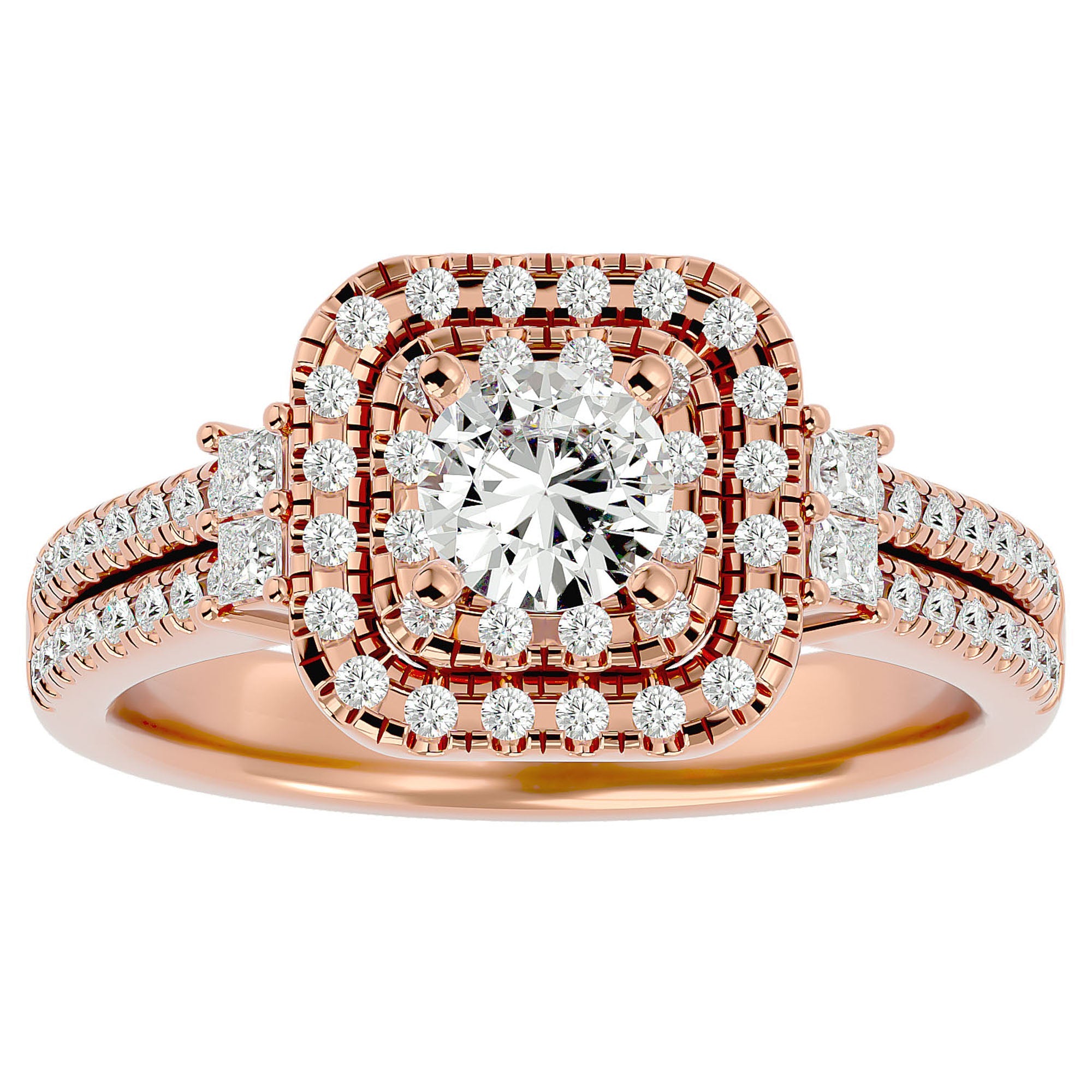 Inel de Logodnă Vintage Pavé Halo din Aur 14k cu Diamante Create în Laborator de 0.74 ct din 14k Aur Roz - Castelo.ro