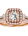 Inel de Logodnă Vintage Pavé Halo din Aur 14k cu Diamante Create în Laborator de 0.74 ct din 14k Aur Roz - Castelo.ro