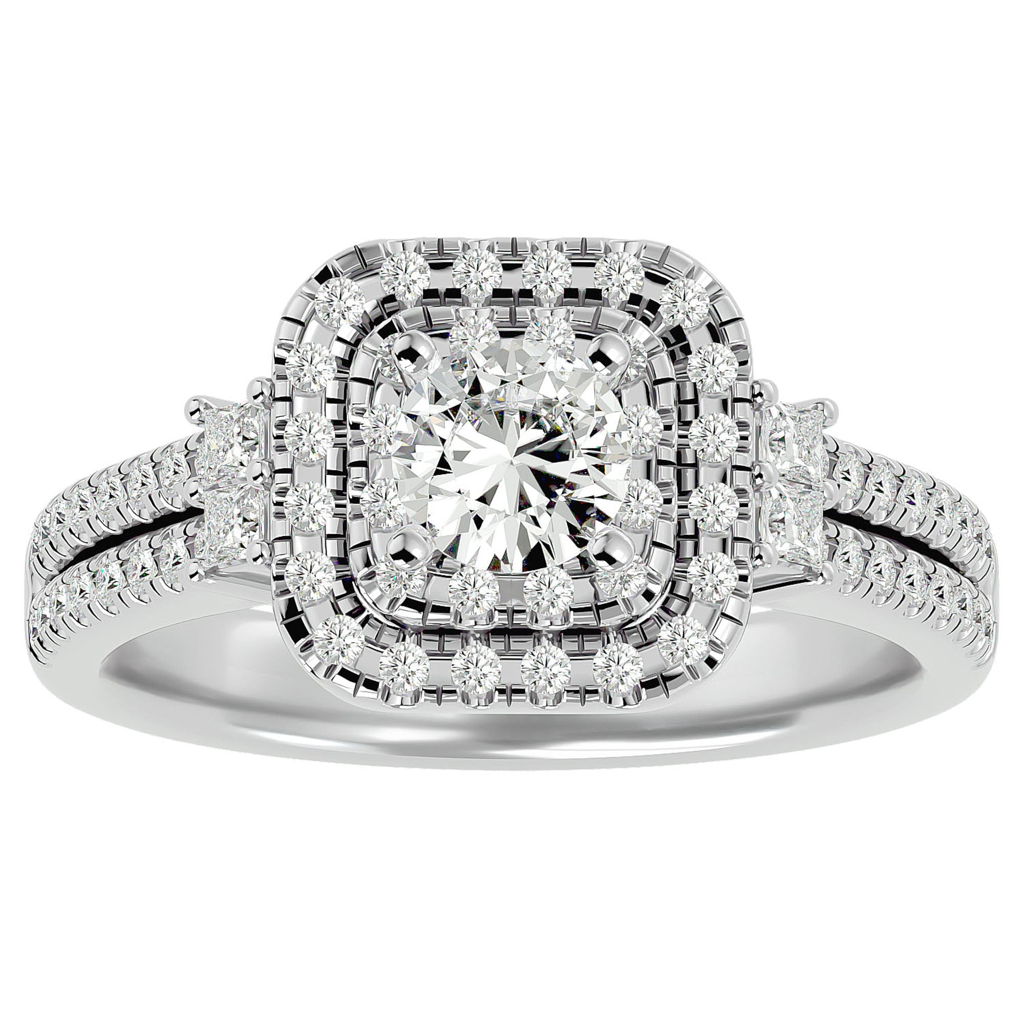 Inel de Logodnă Vintage Pavé Halo din Aur 14k cu Diamante Create în Laborator de 0.74 ct din 14k Aur Alb - Castelo.ro