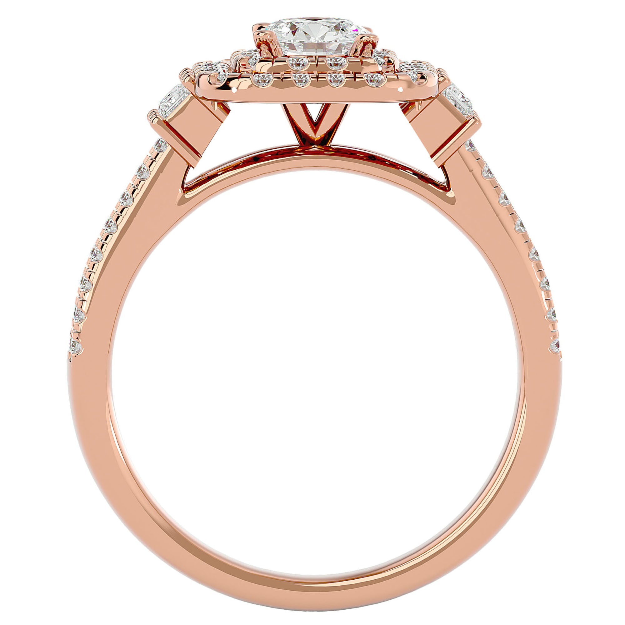 Inel de Logodnă Vintage Pavé Halo din Aur 14k cu Diamante Create în Laborator de 0.74 ct din 14k Aur Roz - Castelo.ro