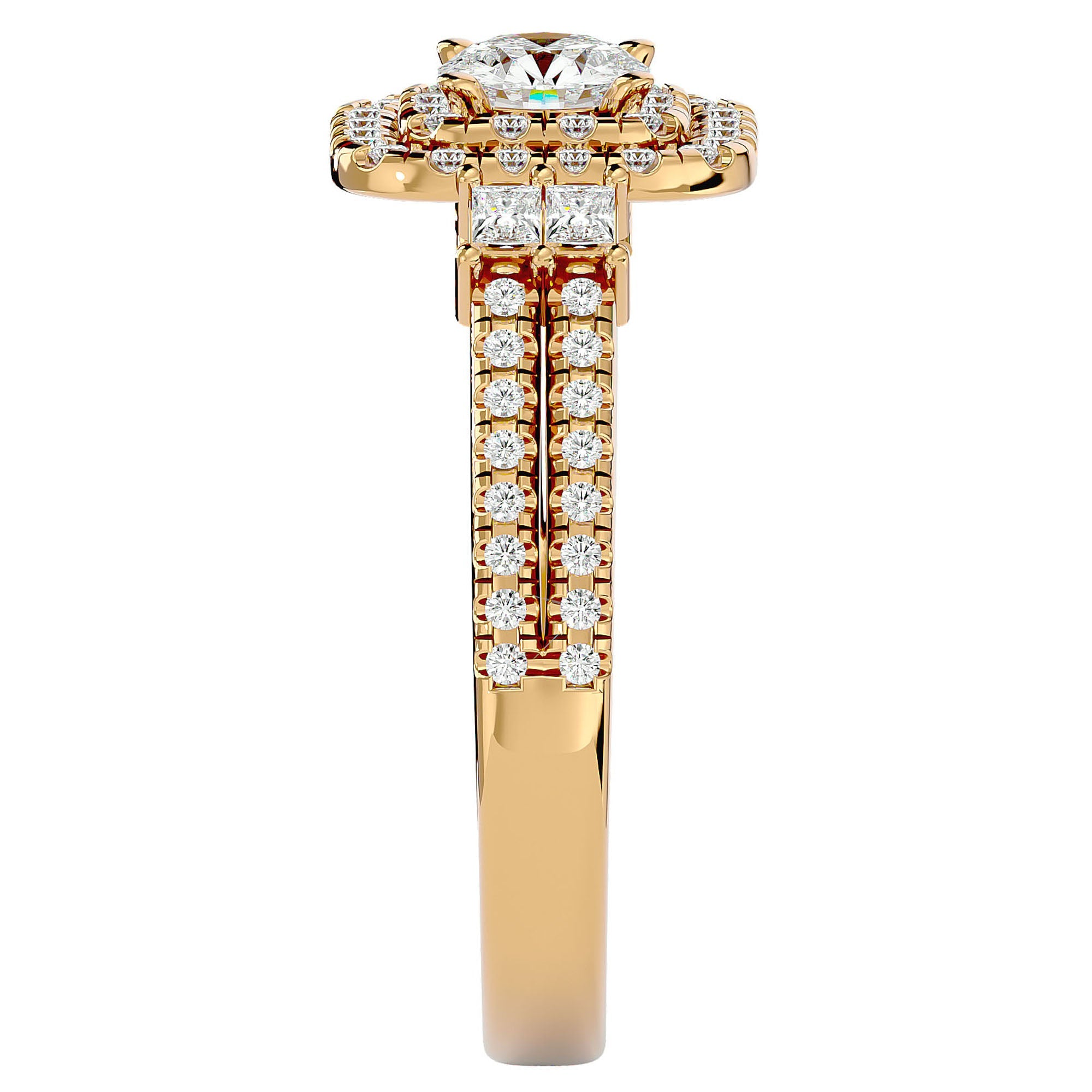 Inel de Logodnă Vintage Pavé Halo din Aur 14k cu Diamante Create în Laborator de 0.74 ct din 14k Aur Galben - Castelo.ro