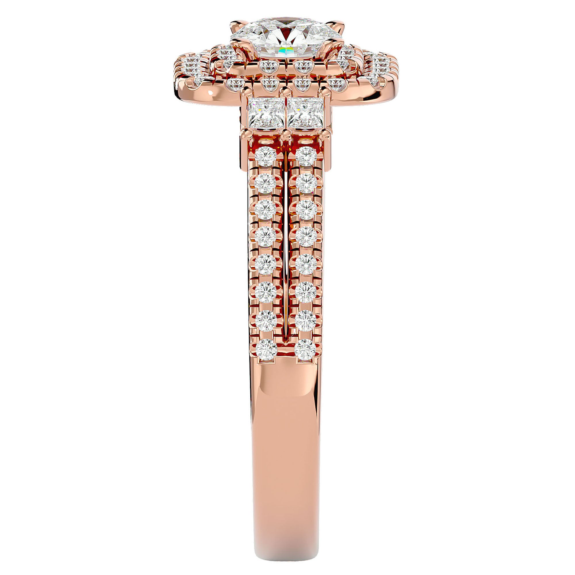 Inel de Logodnă Vintage Pavé Halo cu Diamante Naturale de 0.74 ct din 18k Aur Roz - Castelo.ro