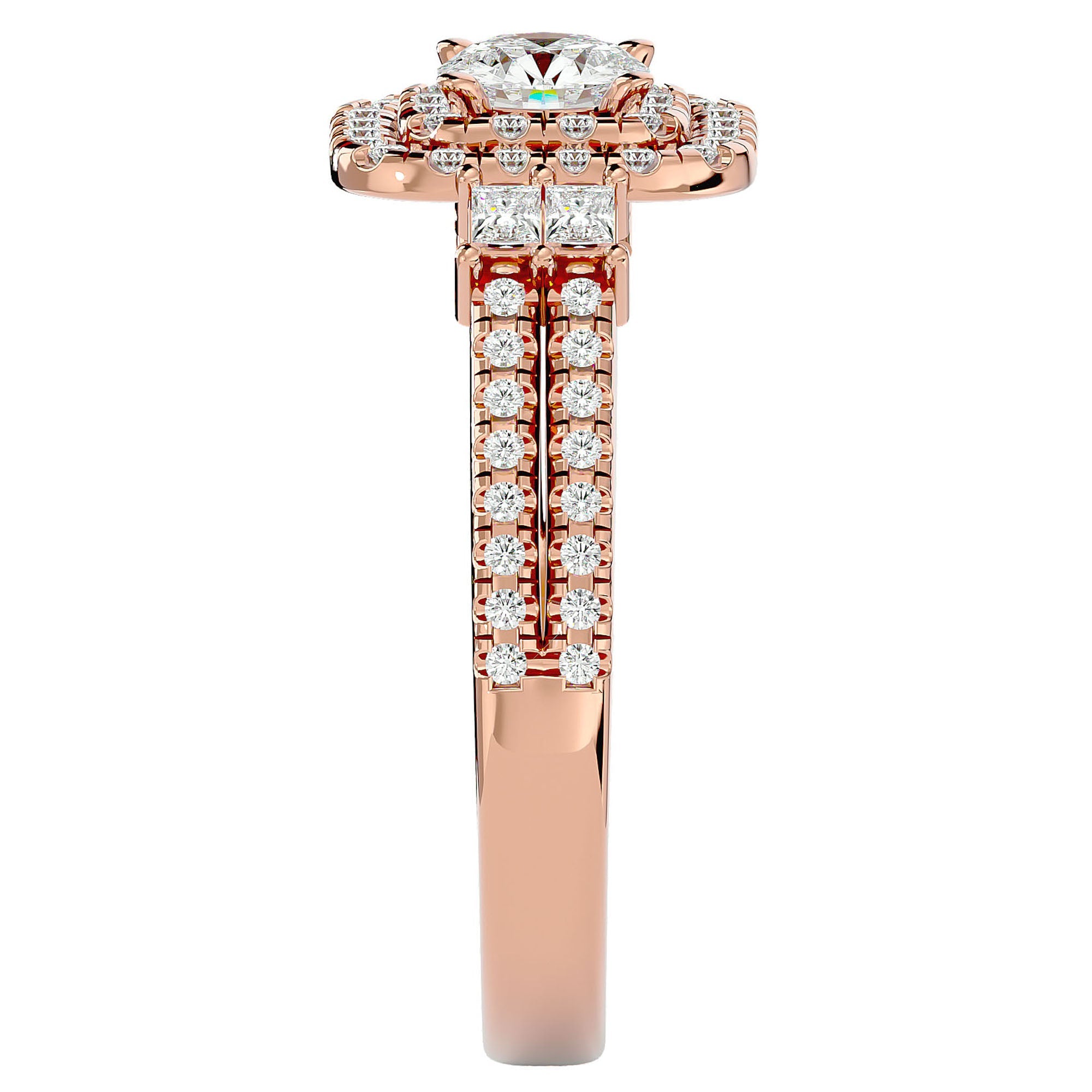 Inel de Logodnă Vintage Pavé Halo din Aur 14k cu Diamante Create în Laborator de 0.74 ct din 14k Aur Roz - Castelo.ro