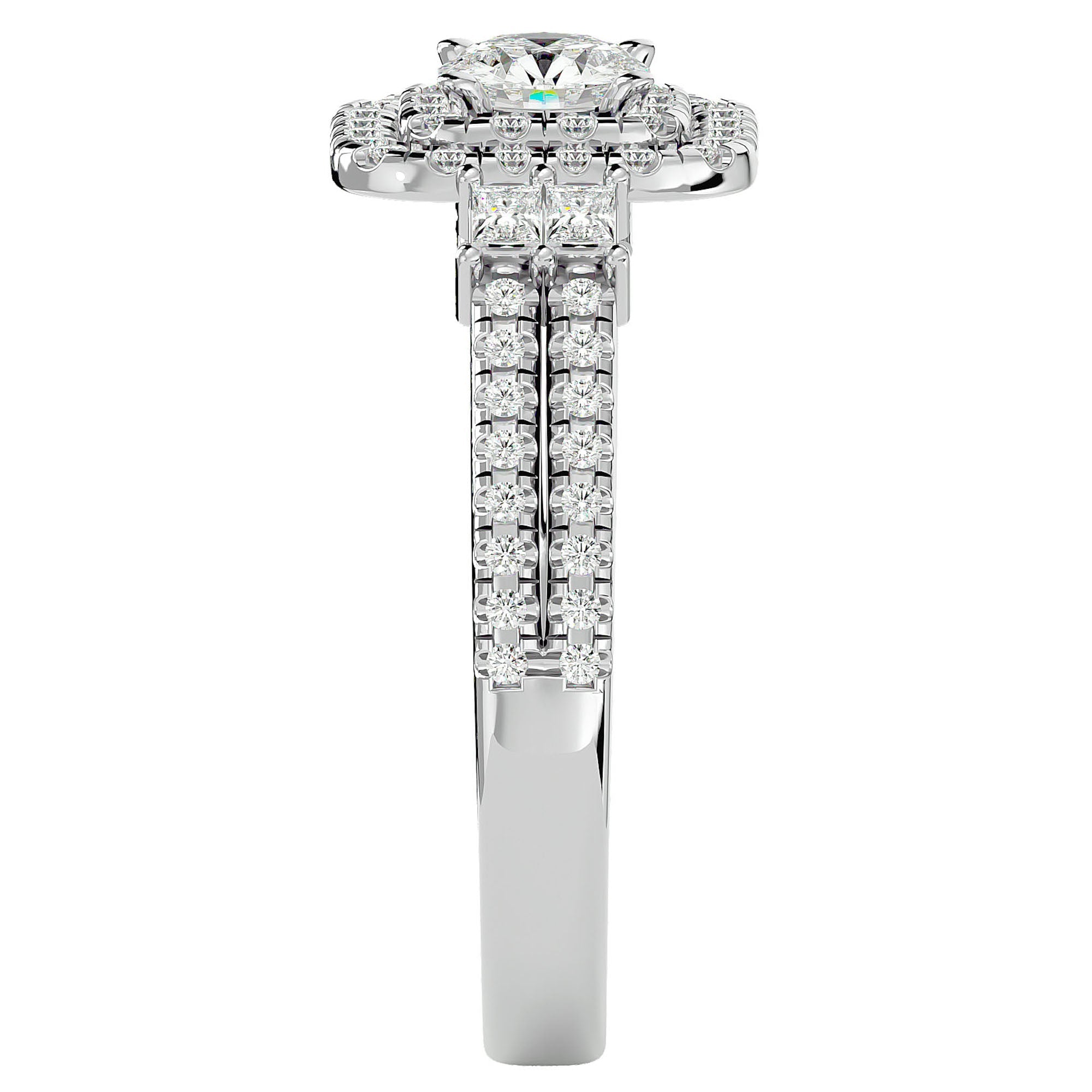 Inel de Logodnă Vintage Pavé Halo din Aur 14k cu Diamante Create în Laborator de 0.74 ct din 14k Aur Alb - Castelo.ro