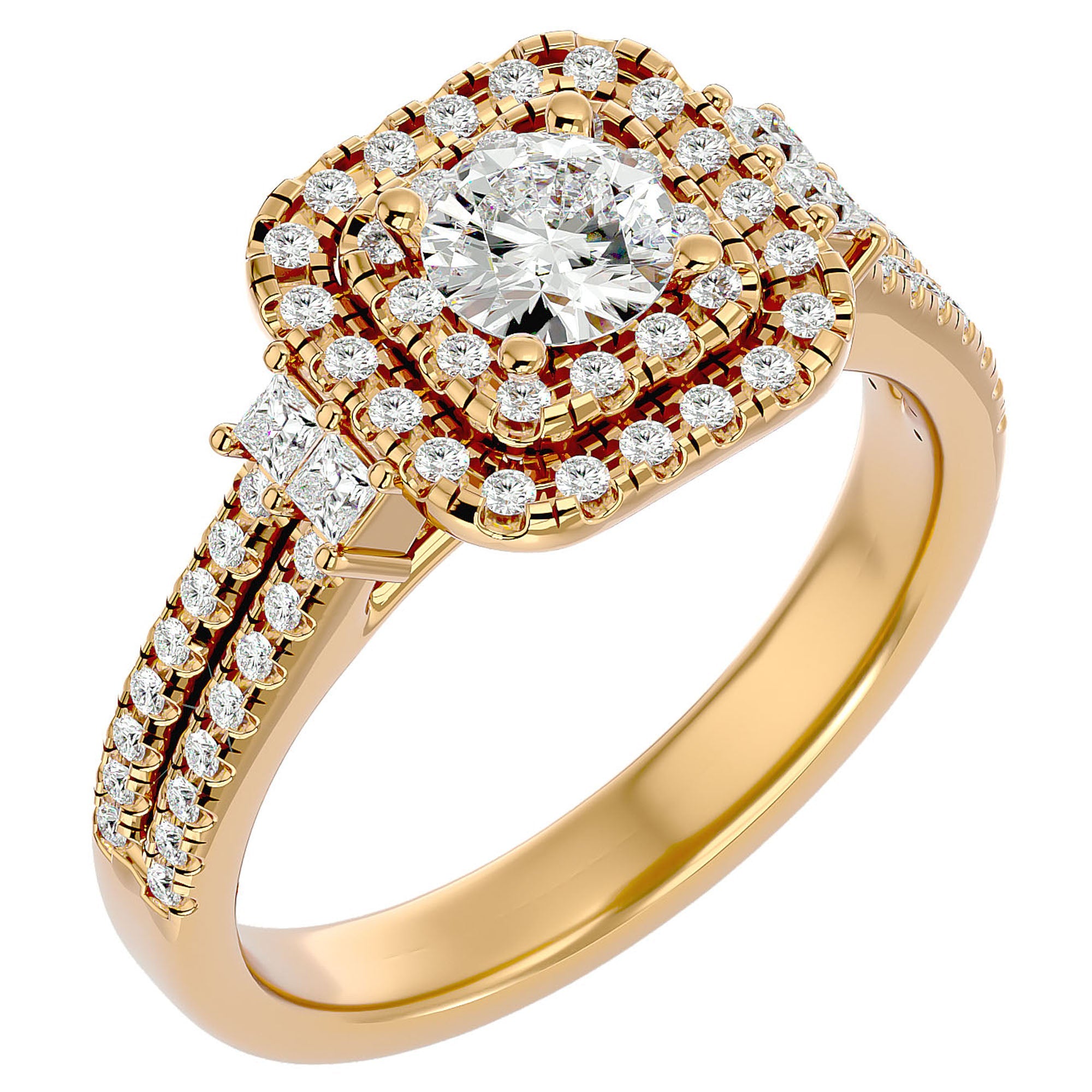 Inel de Logodnă Vintage Pavé Halo din Aur 14k cu Diamante Create în Laborator de 0.74 ct din 14k Aur Galben - Castelo.ro