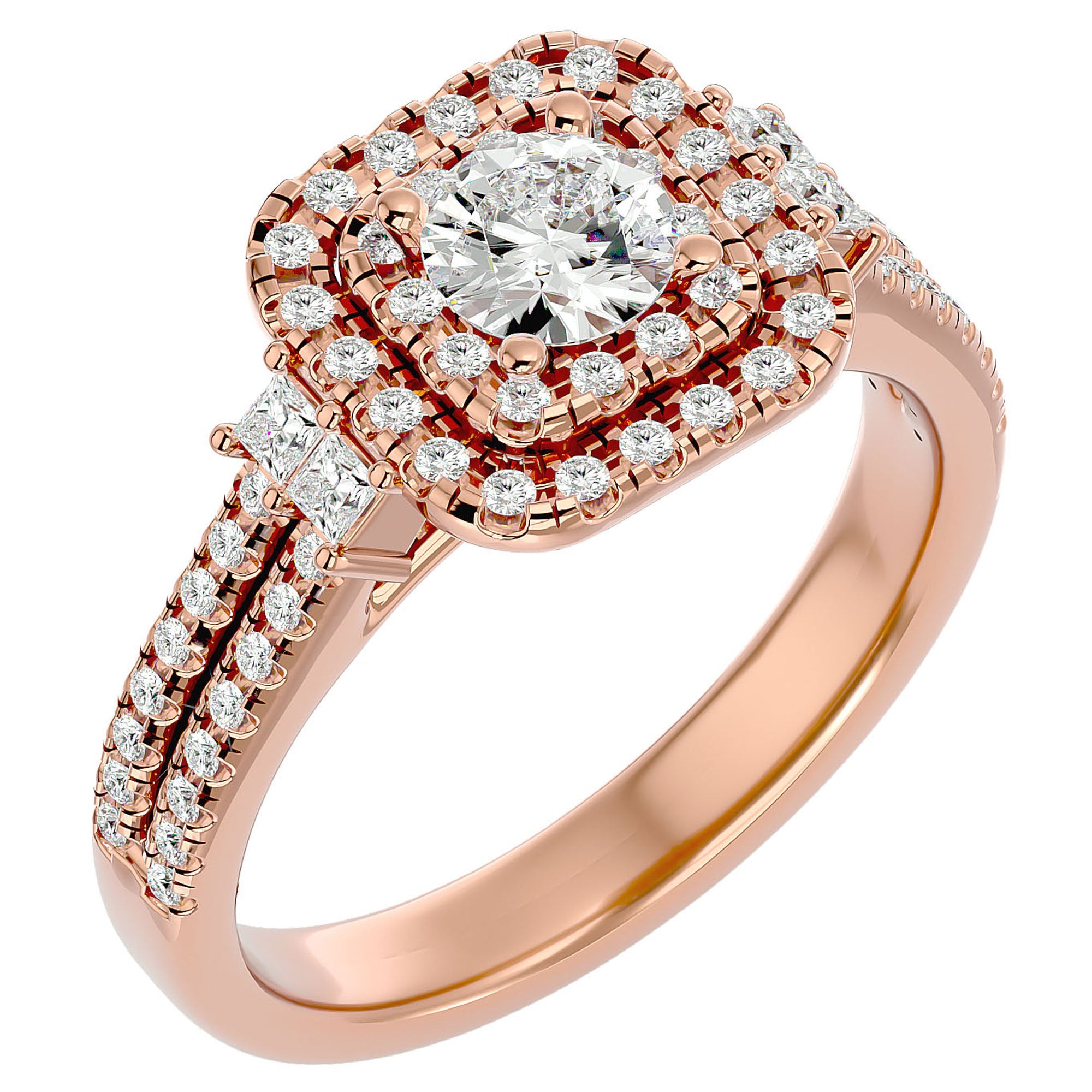 Inel de Logodnă Vintage Pavé Halo din Aur 14k cu Diamante Create în Laborator de 0.74 ct din 14k Aur Roz - Castelo.ro