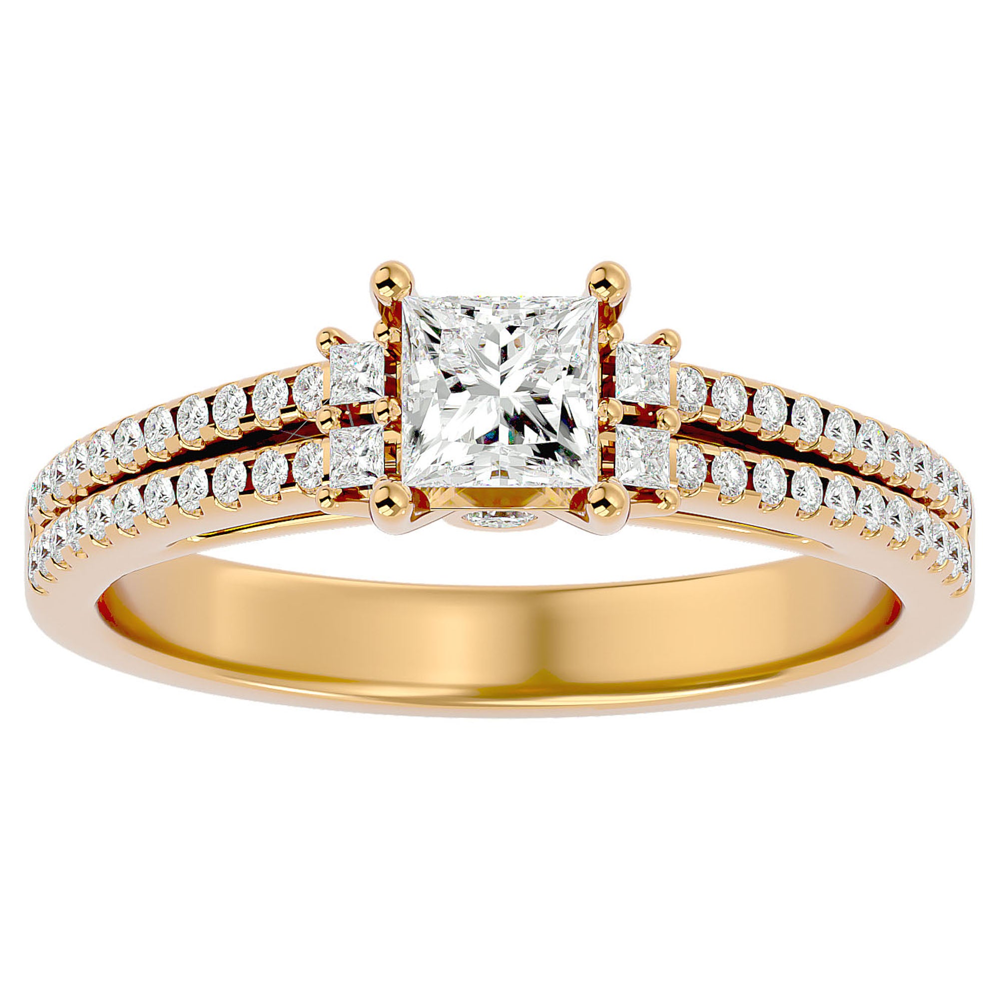 Inel de Logodnă Pavé din Aur 14k cu Diamant Creat în Laborator Tăietură Princess de 0.73 ct din 14k Aur Galben - Castelo.ro