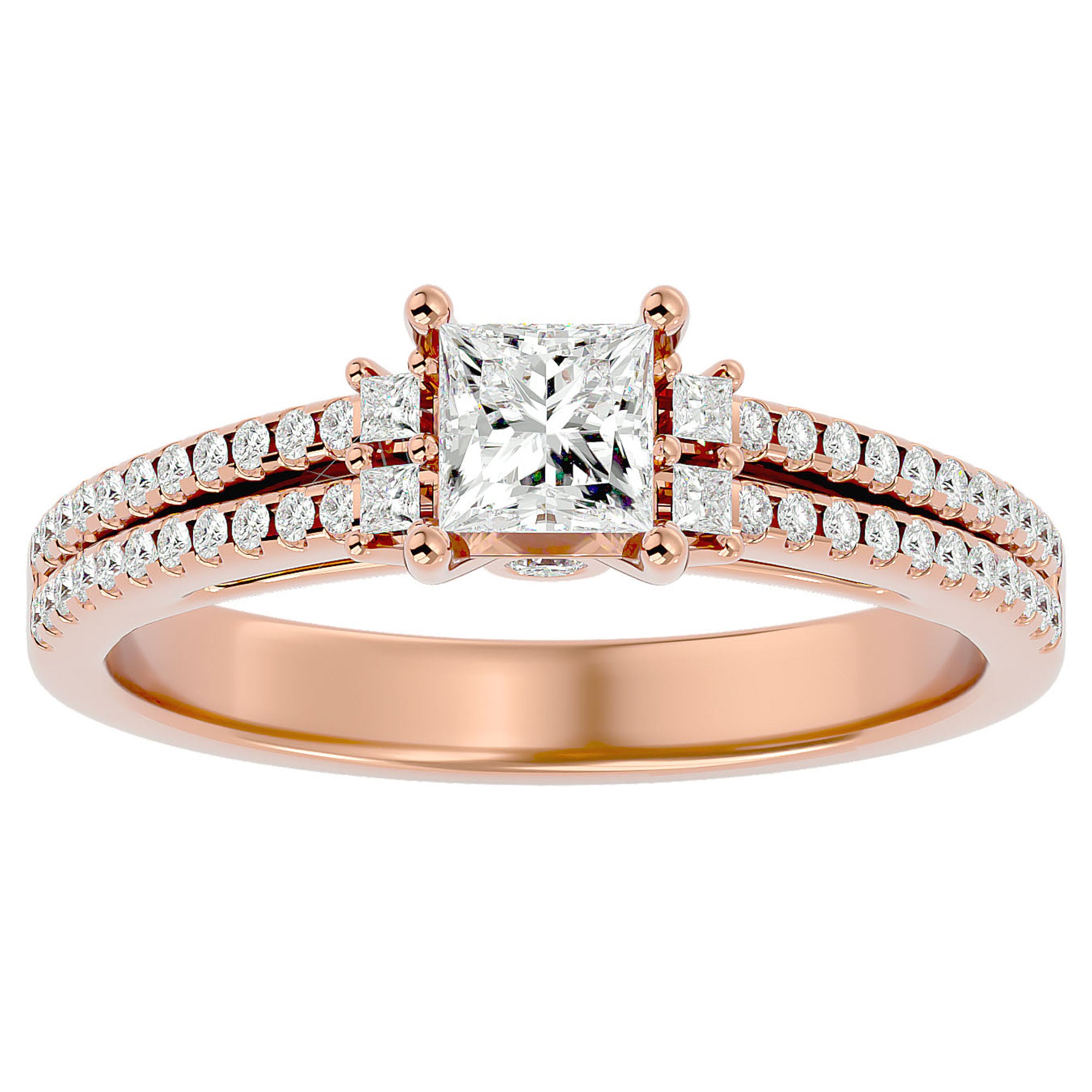 Inel de Logodnă Pavé din Aur 14k cu Diamant Creat în Laborator Tăietură Princess de 0.73 ct din 14k Aur Roz - Castelo.ro