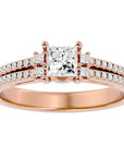 Inel de Logodnă Pavé din Aur 14k cu Diamant Natural Tăietură Princess de 0.73 ct din 14k Aur Roz - Castelo.ro