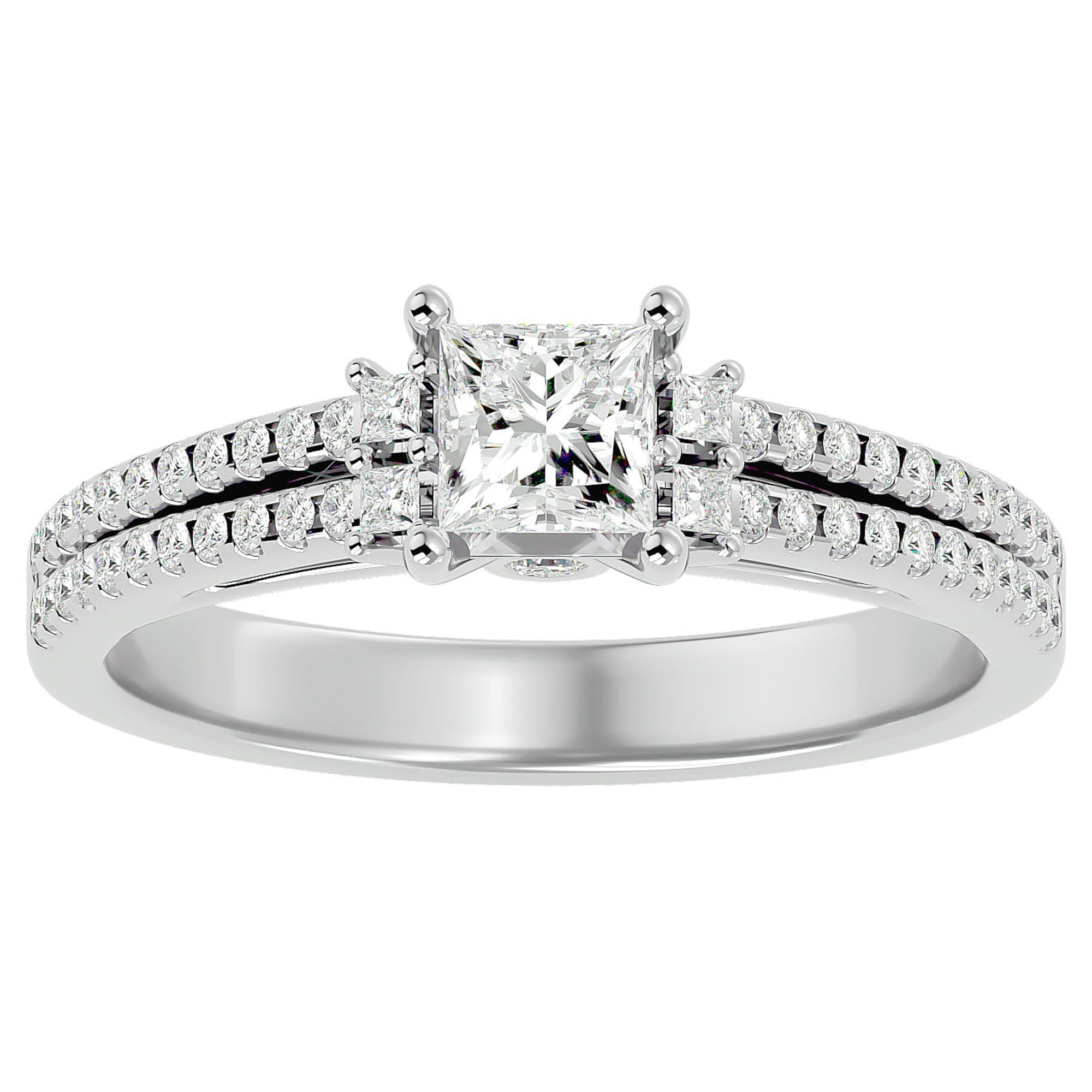 Inel de Logodnă Pavé din Aur 14k cu Diamant Creat în Laborator Tăietură Princess de 0.73 ct din 14k Aur Alb - Castelo.ro