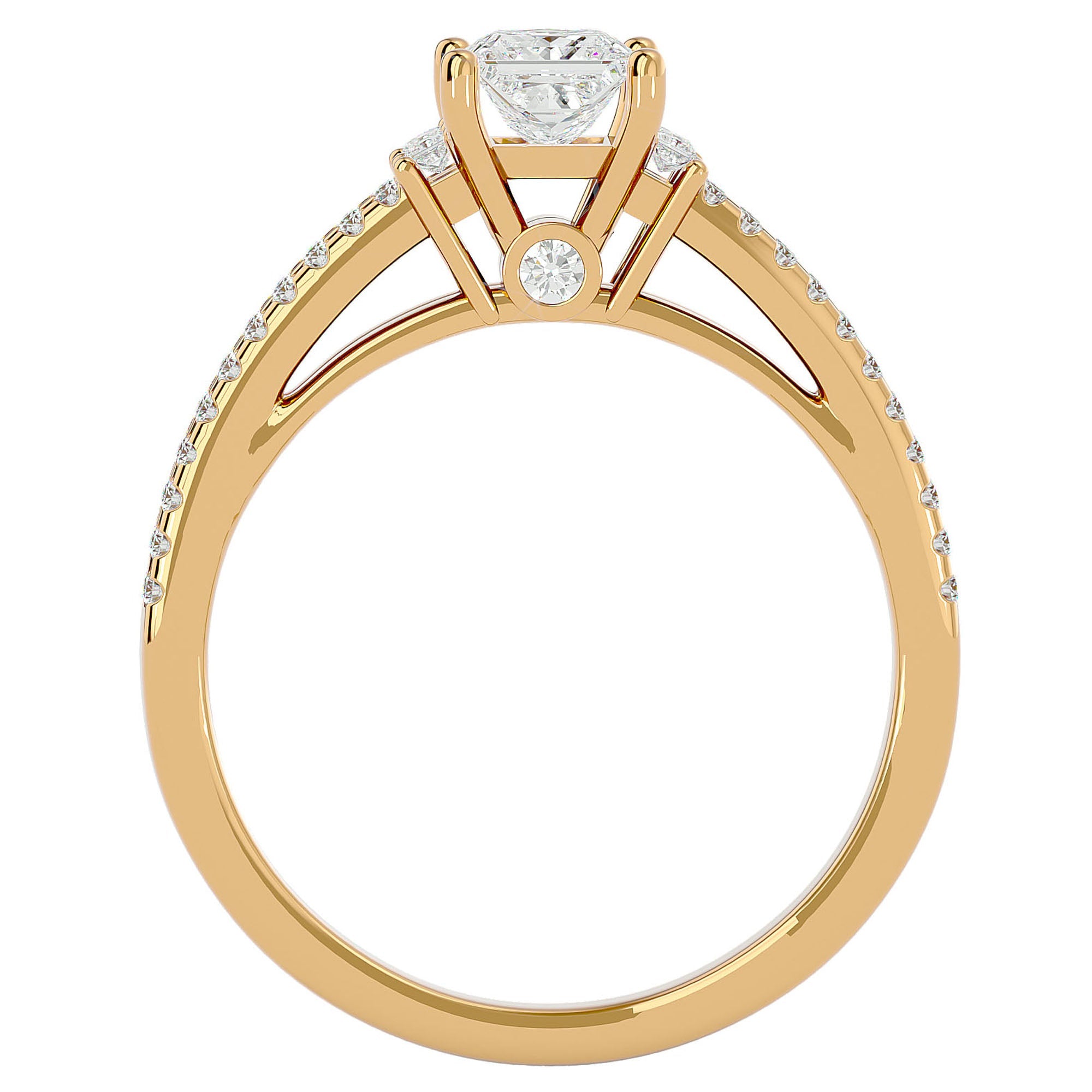 Inel de Logodnă Pavé din Aur 14k cu Diamant Natural Tăietură Princess de 0.73 ct din 14k Aur Galben - Castelo.ro