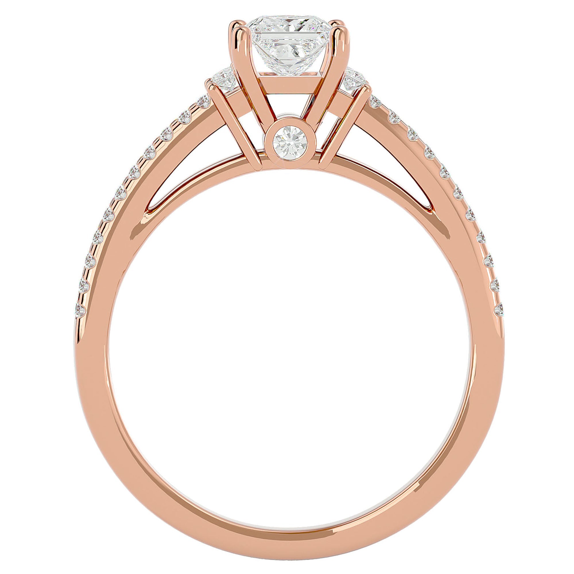 Inel de Logodnă Pavé cu Moissanite Tăietură Princess de 0.73 ct din 18k Aur Roz - Castelo.ro