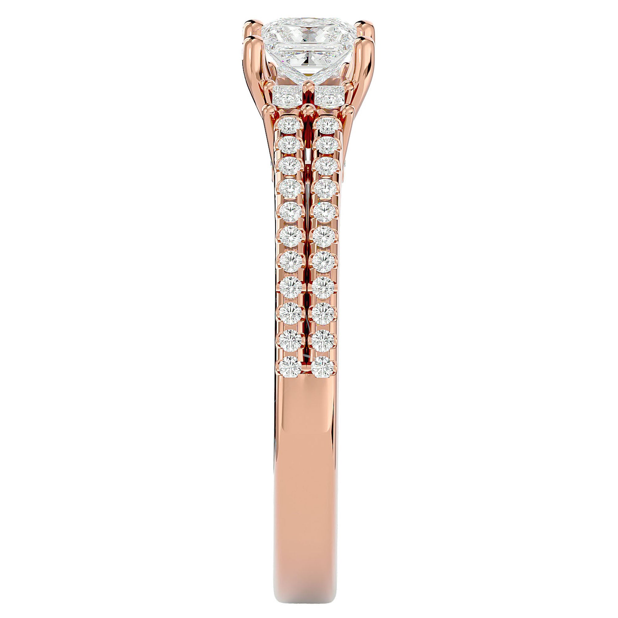 Inel de Logodnă Pavé cu Moissanite Tăietură Princess de 0.73 ct din 18k Aur Roz - Castelo.ro